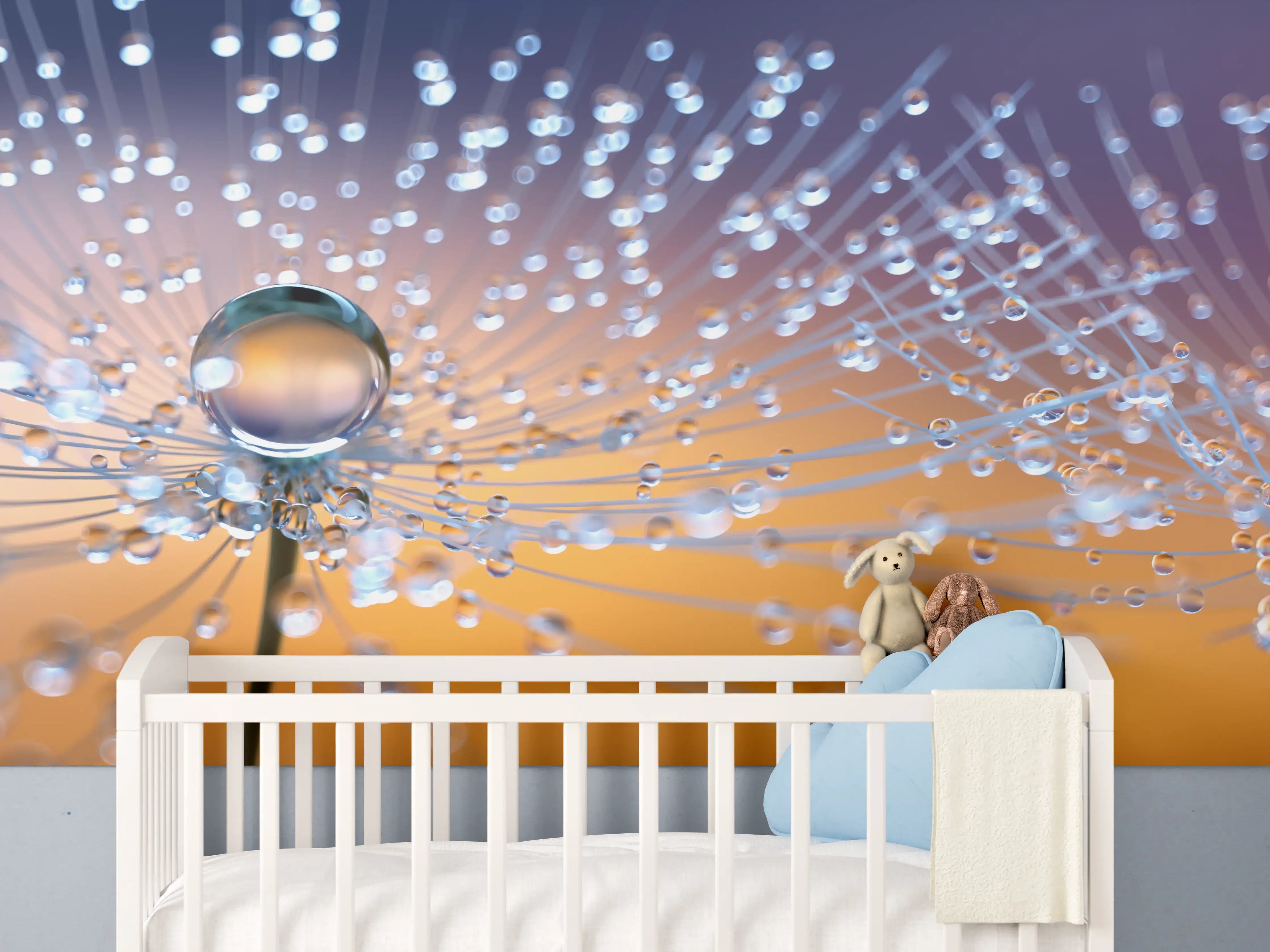 Babyzimmer Wandgestaltung - Pusteblumen mit Tau