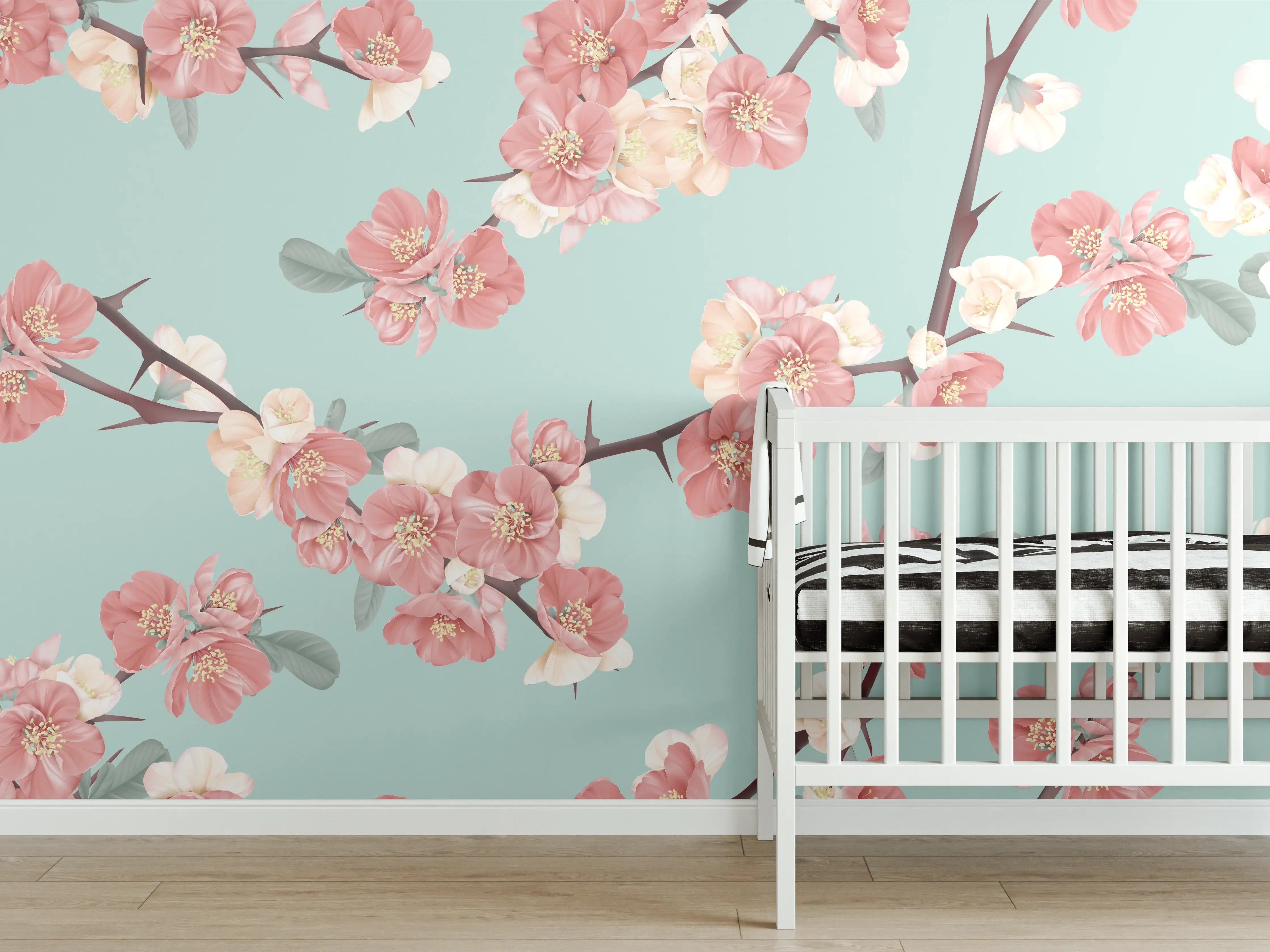 Babyzimmer Wandgestaltung - Quittenblüte Pastell Vintagemuster