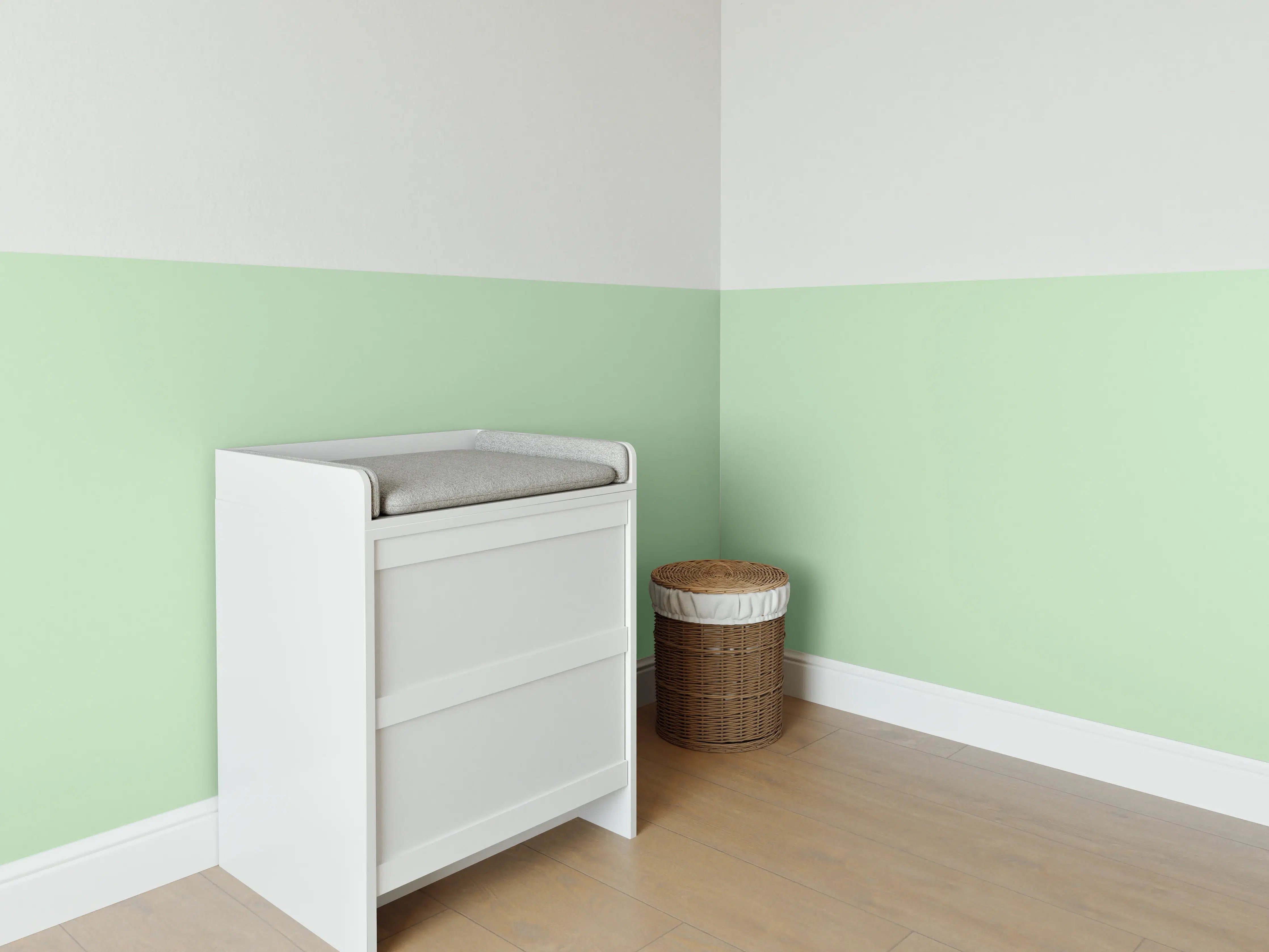 Babyzimmer Wandgestaltung - RAL 6019 (pastellgrün)