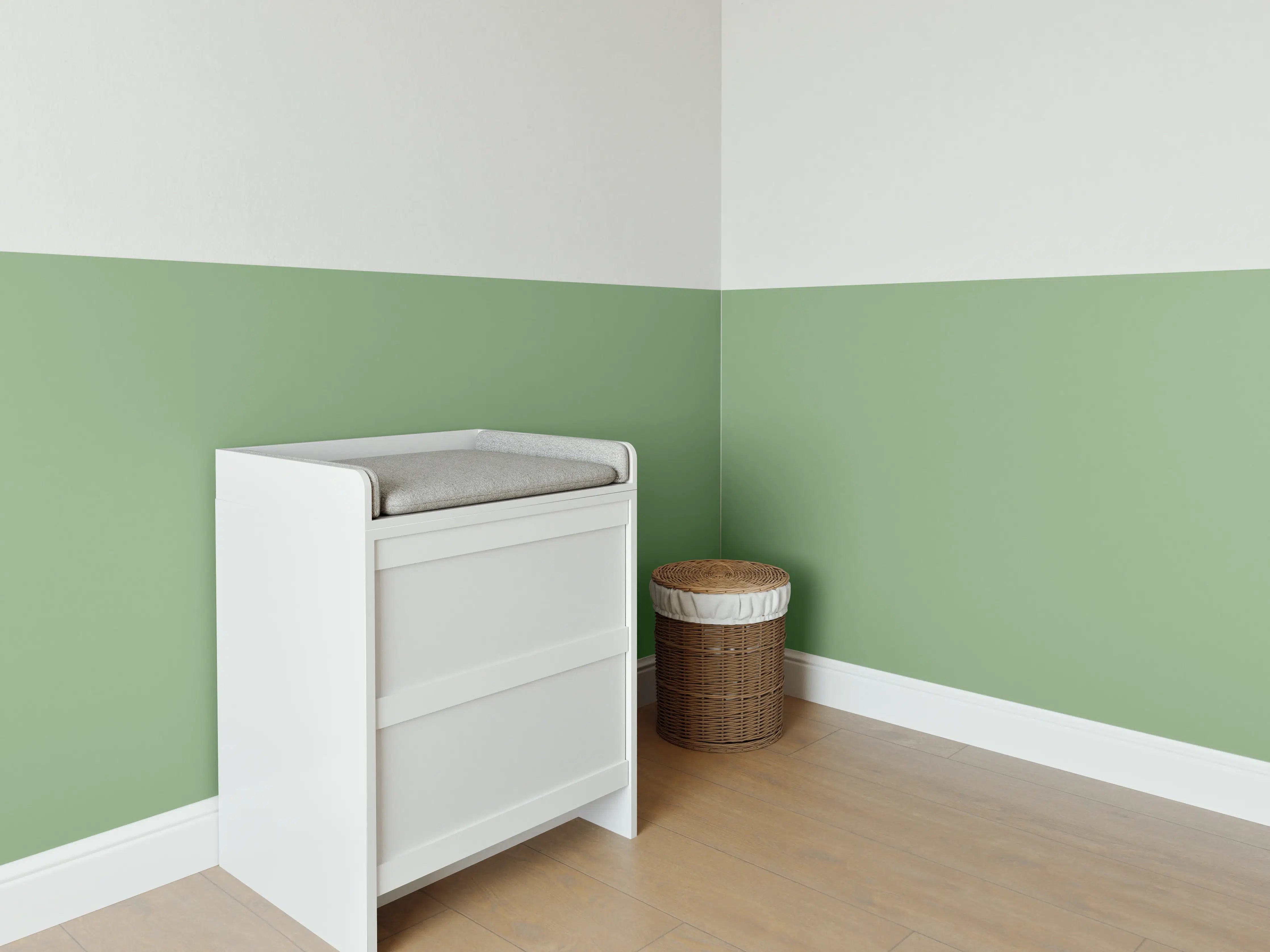 Babyzimmer Wandgestaltung - RAL 6021 (Blassgrün)
