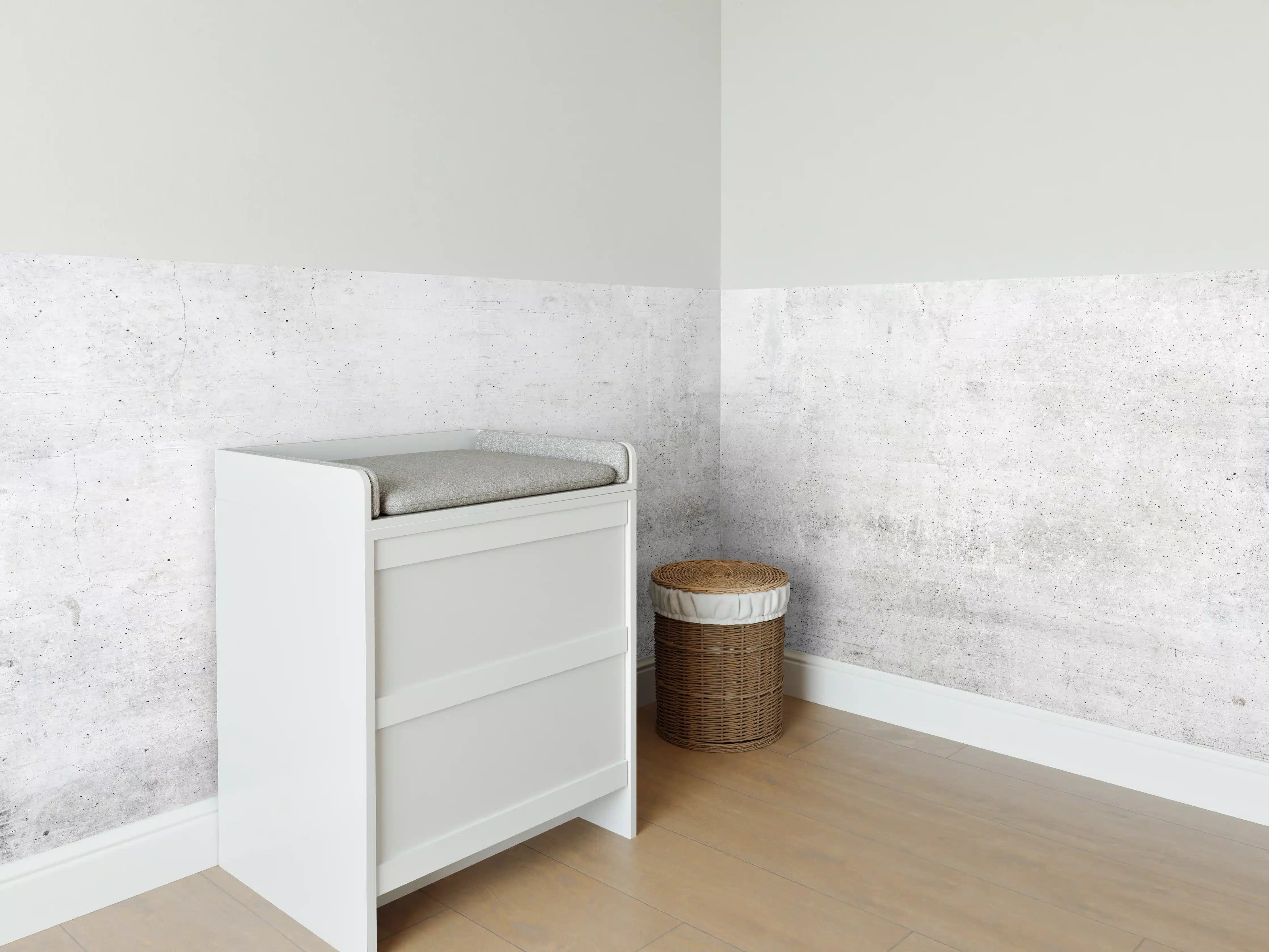 Babyzimmer Wandgestaltung - Rauer weißer Beton