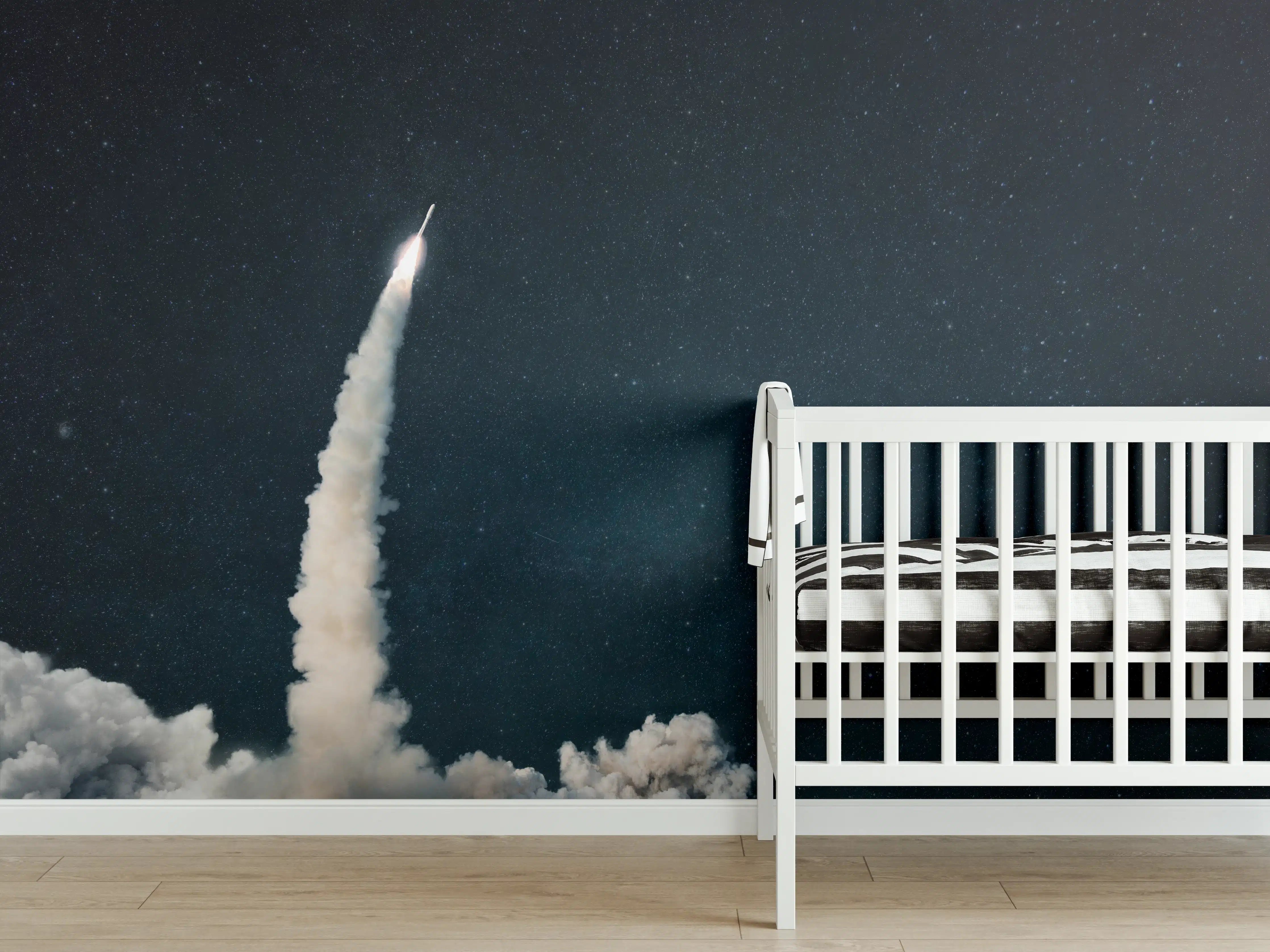 Babyzimmer Wandgestaltung - Raumschiffstart in den Weltraum