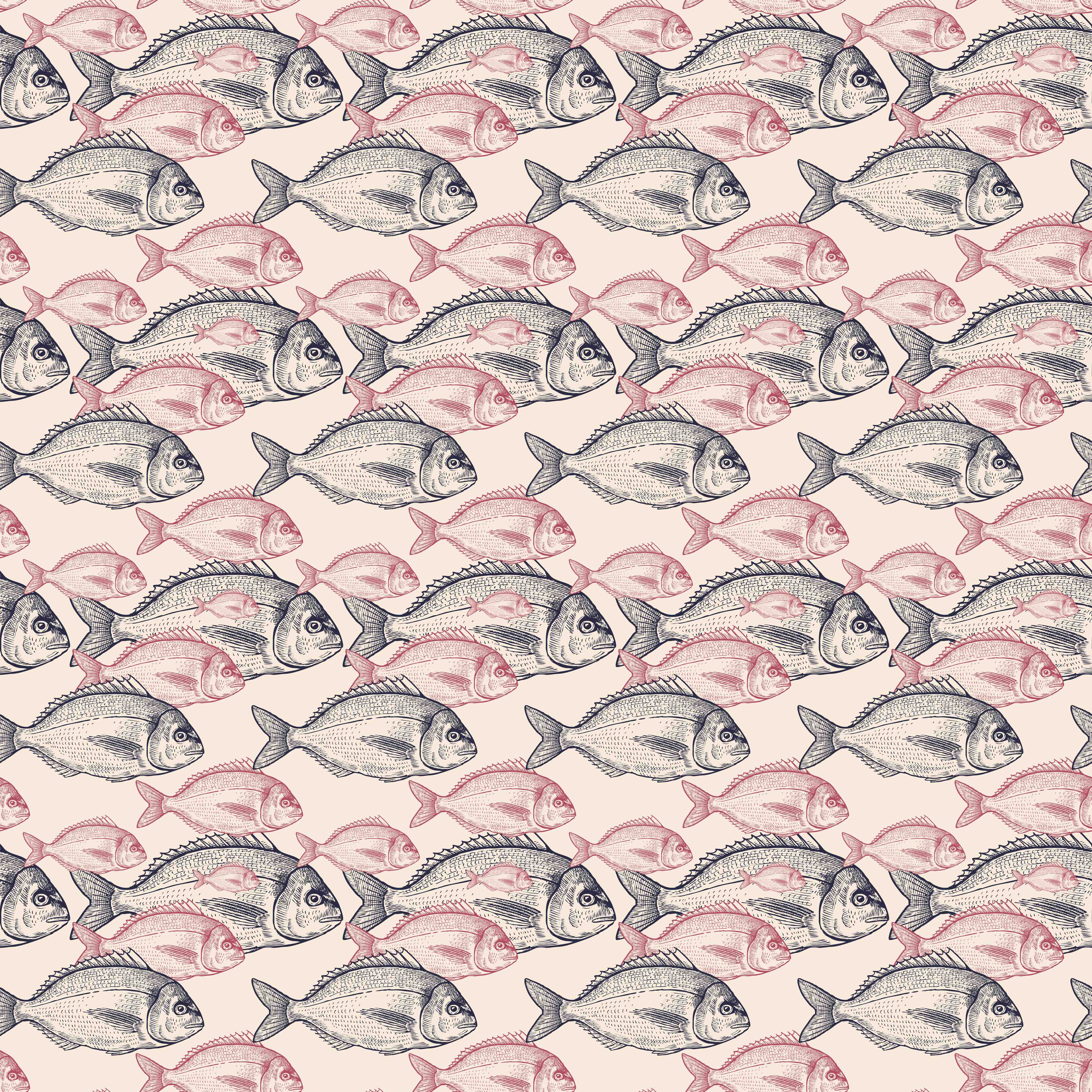 Babyzimmer Wandgestaltung-Realistisches Fischmuster Rosa-Grau