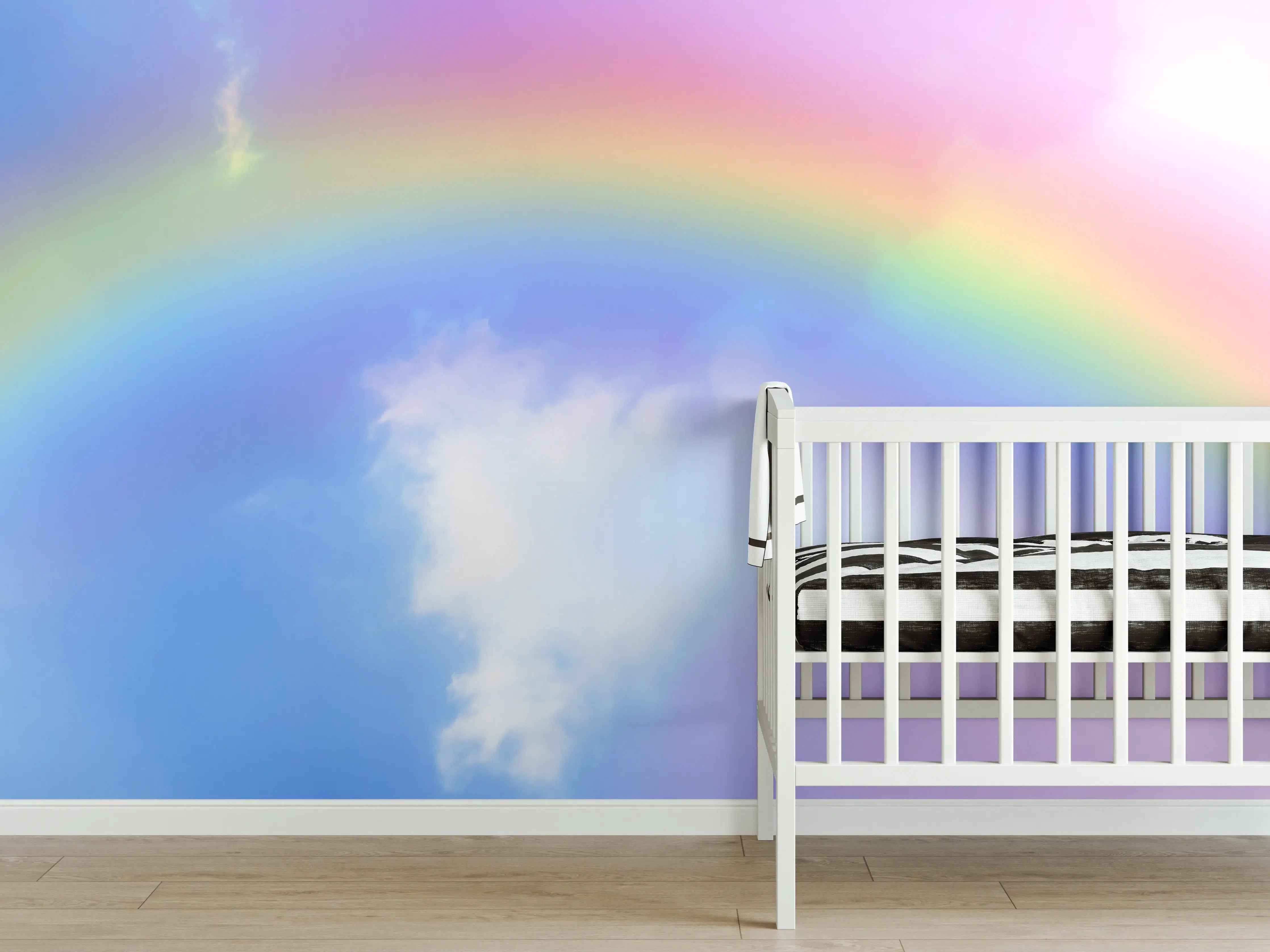 Babyzimmer Wandgestaltung - Regenbogen im Wolkenhimmel