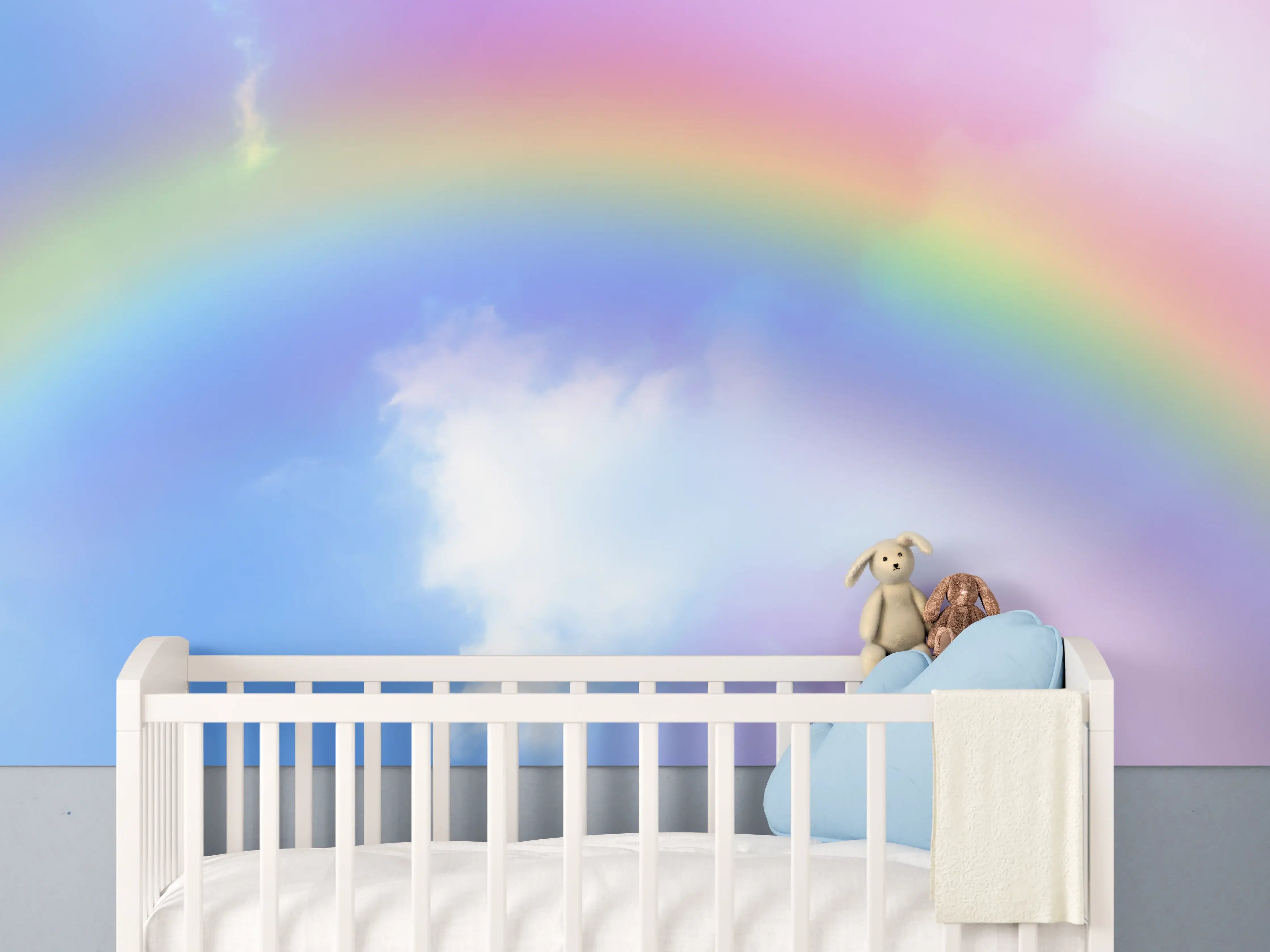 Babyzimmer Wandgestaltung - Regenbogen im Wolkenhimmel