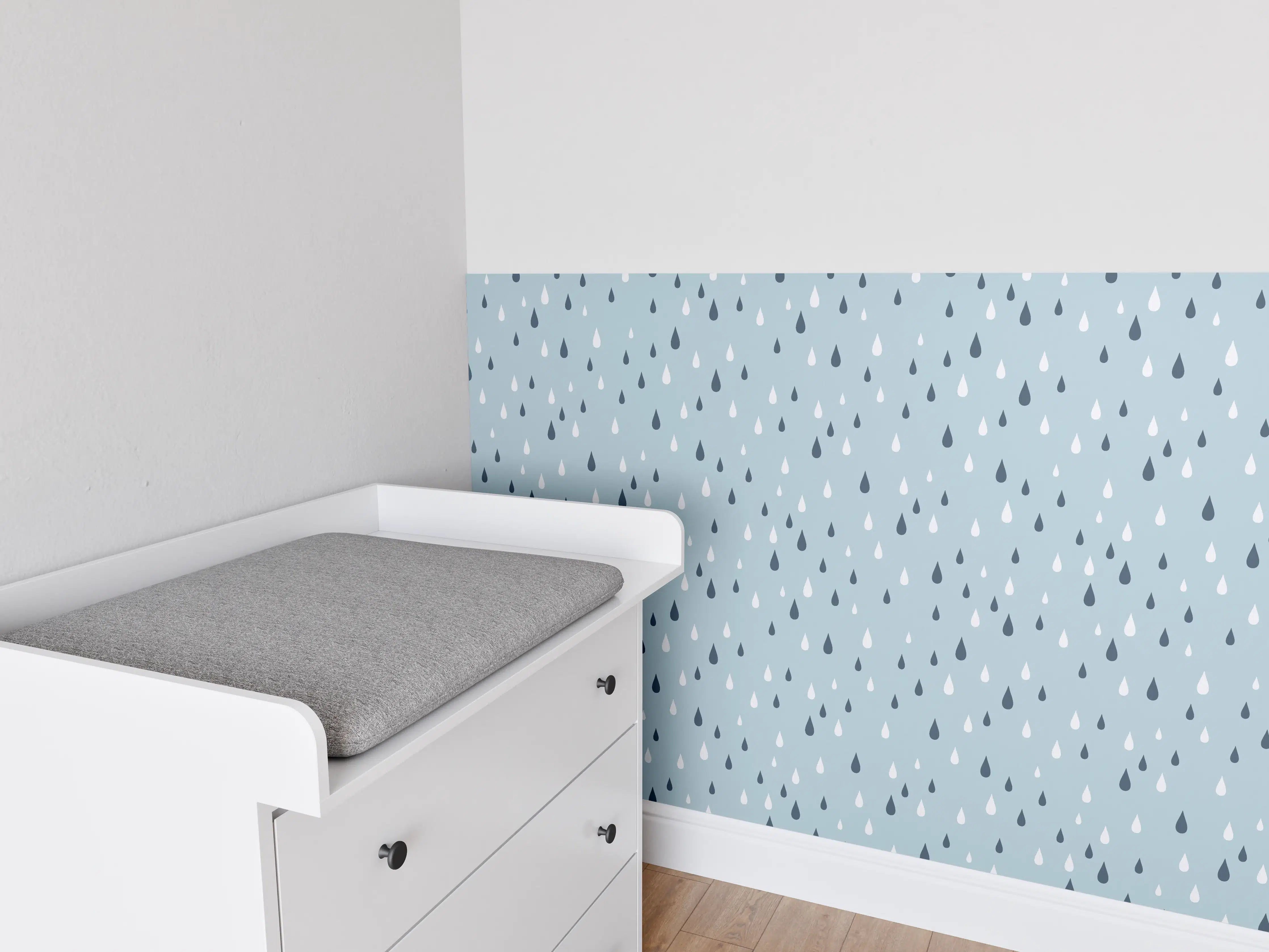 Babyzimmer Wandgestaltung - Regentropfen auf blauem Hintergrund
