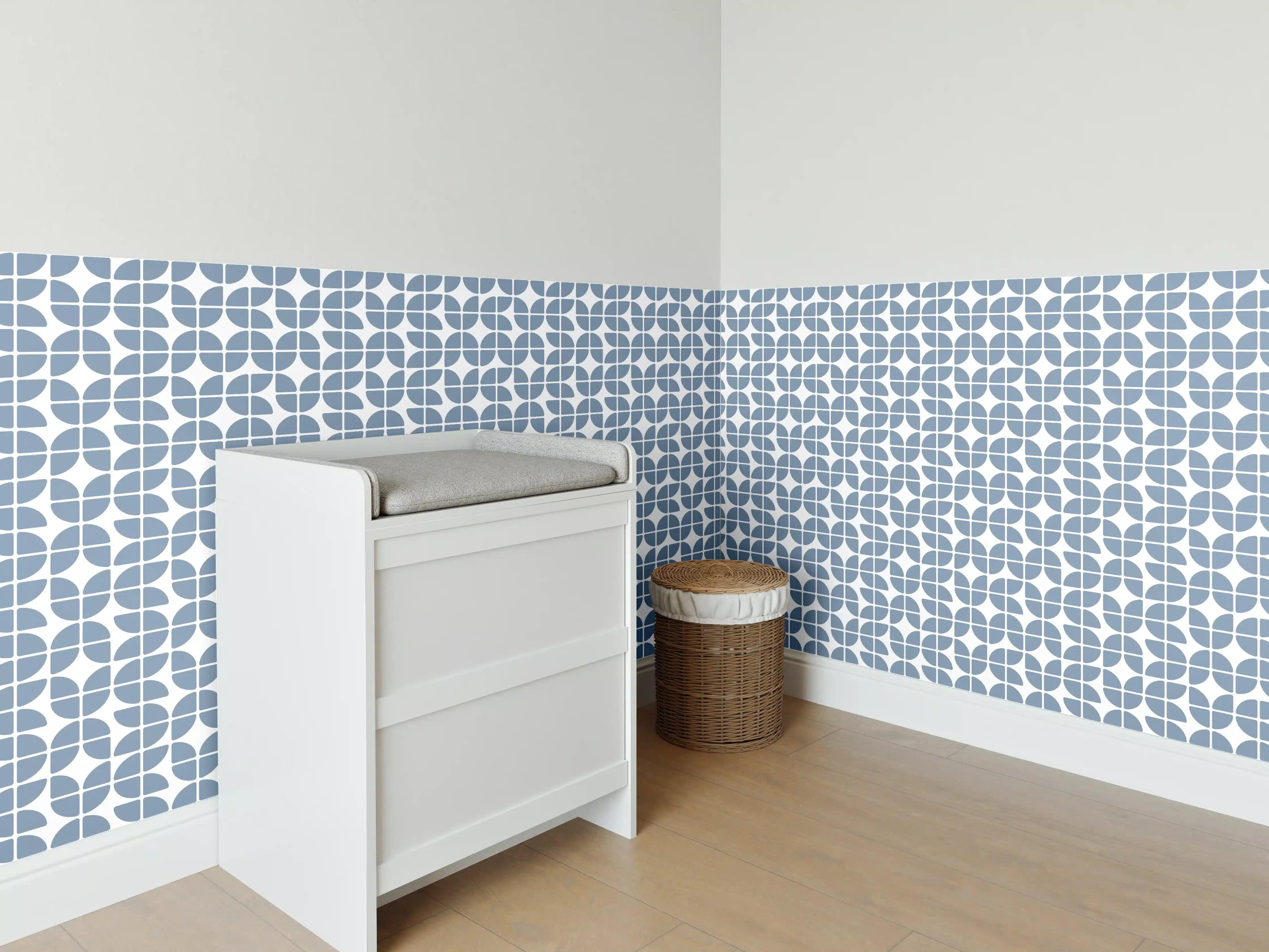 Babyzimmer Wandgestaltung - Retro-Blau-Azzurro-Muster