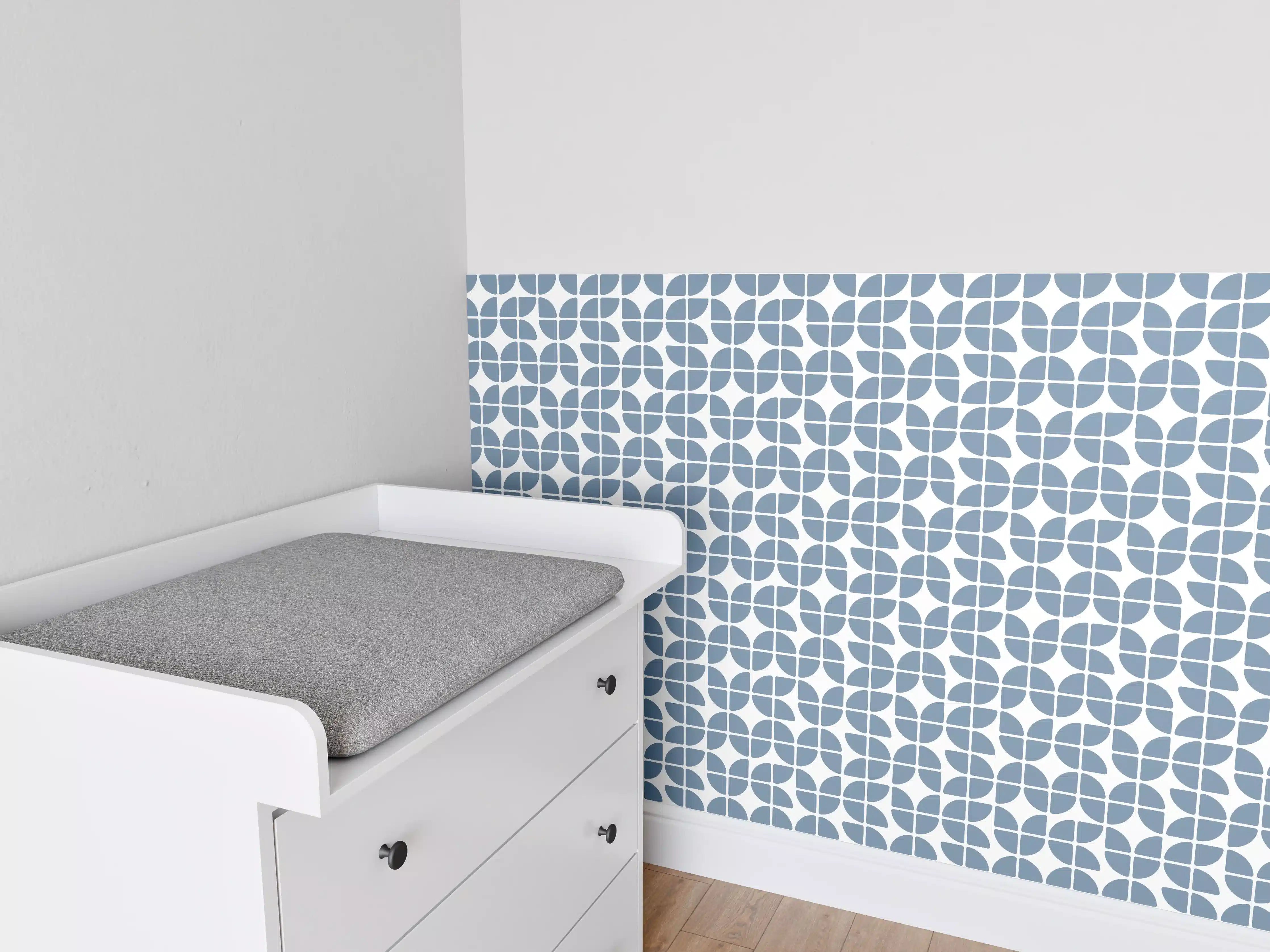 Babyzimmer Wandgestaltung - Retro-Blau-Azzurro-Muster