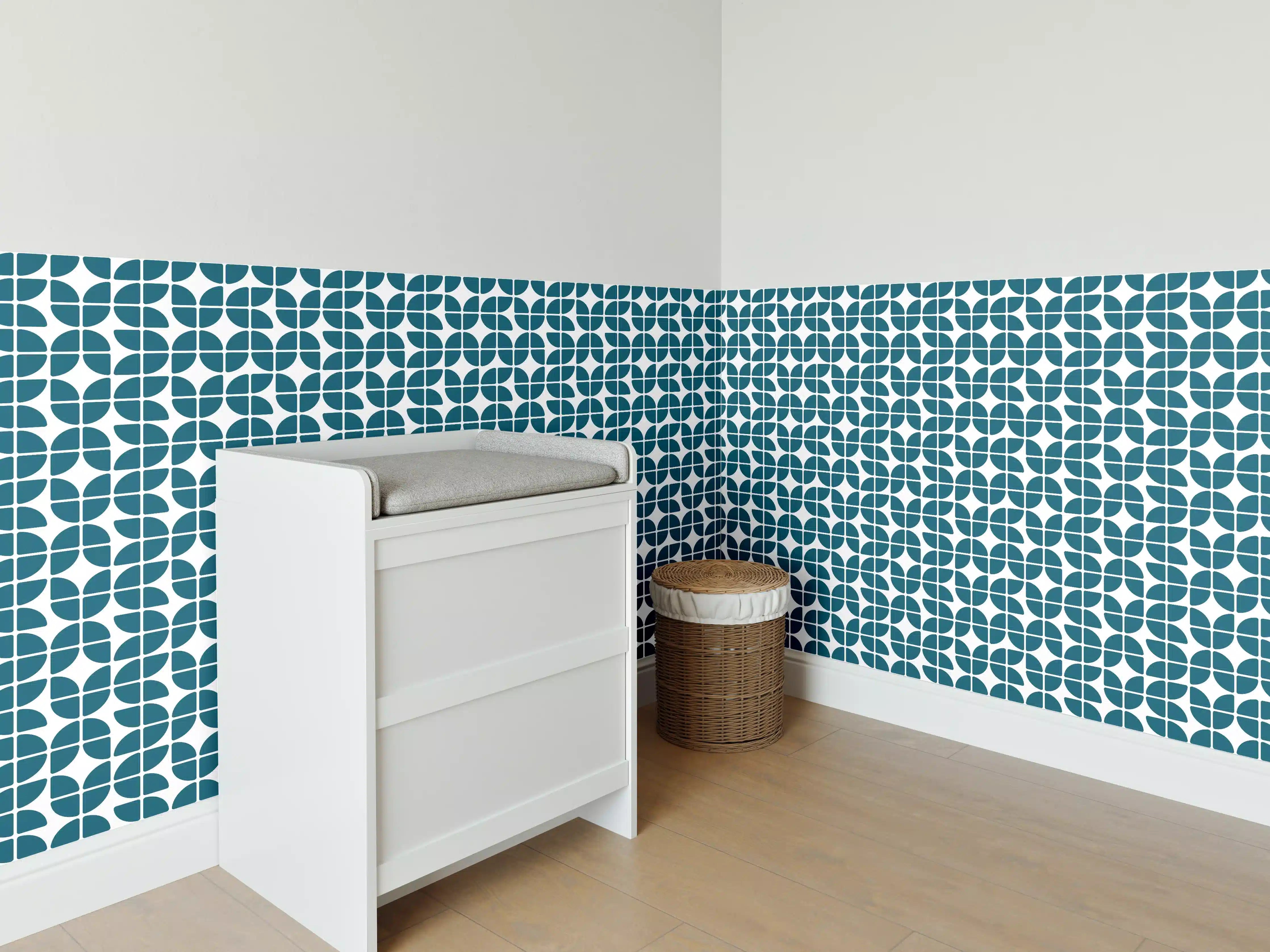 Babyzimmer Wandgestaltung - Retro-Blau-Muster