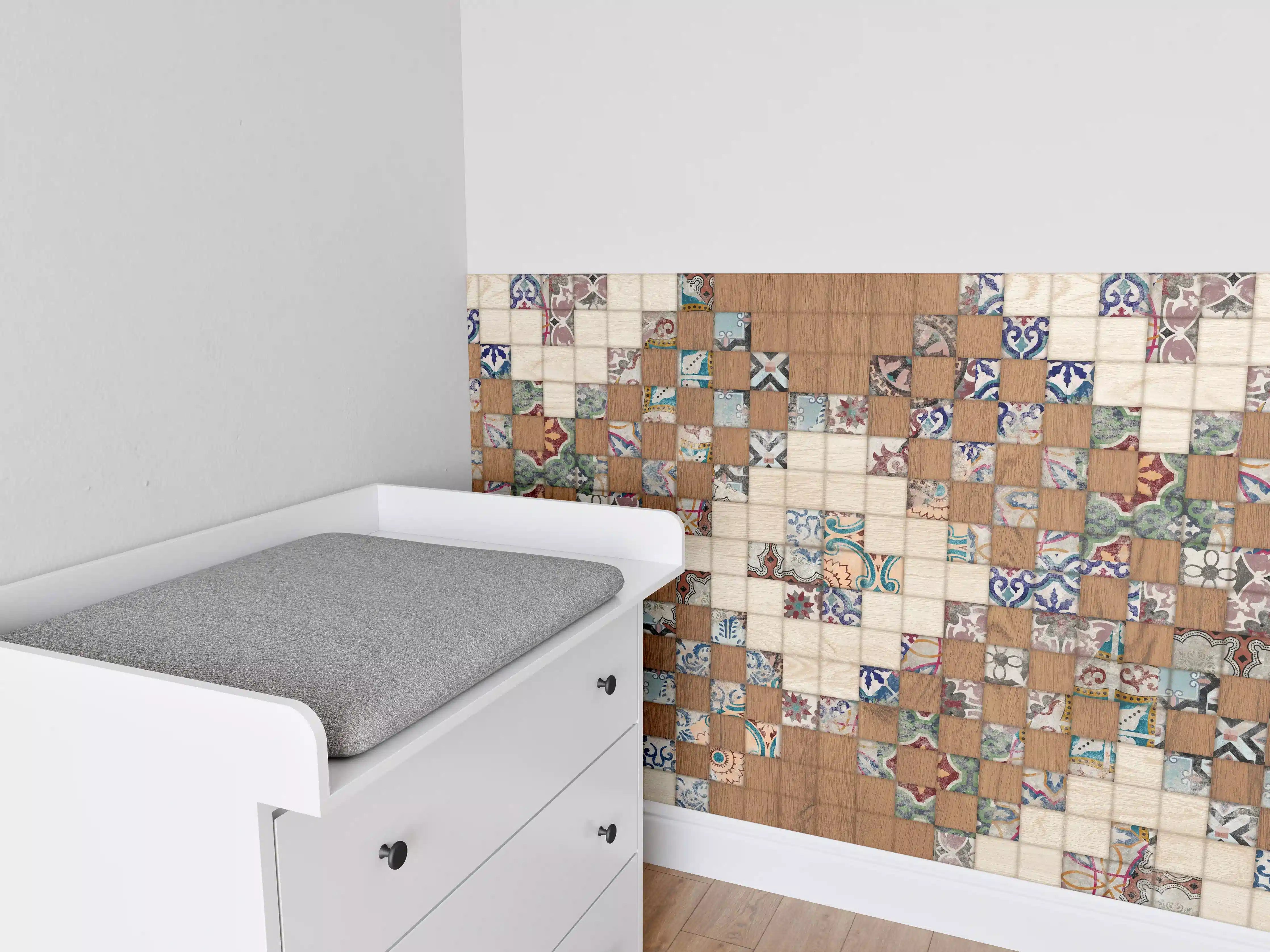 Babyzimmer Wandgestaltung - Retro Mosaik Holztextur