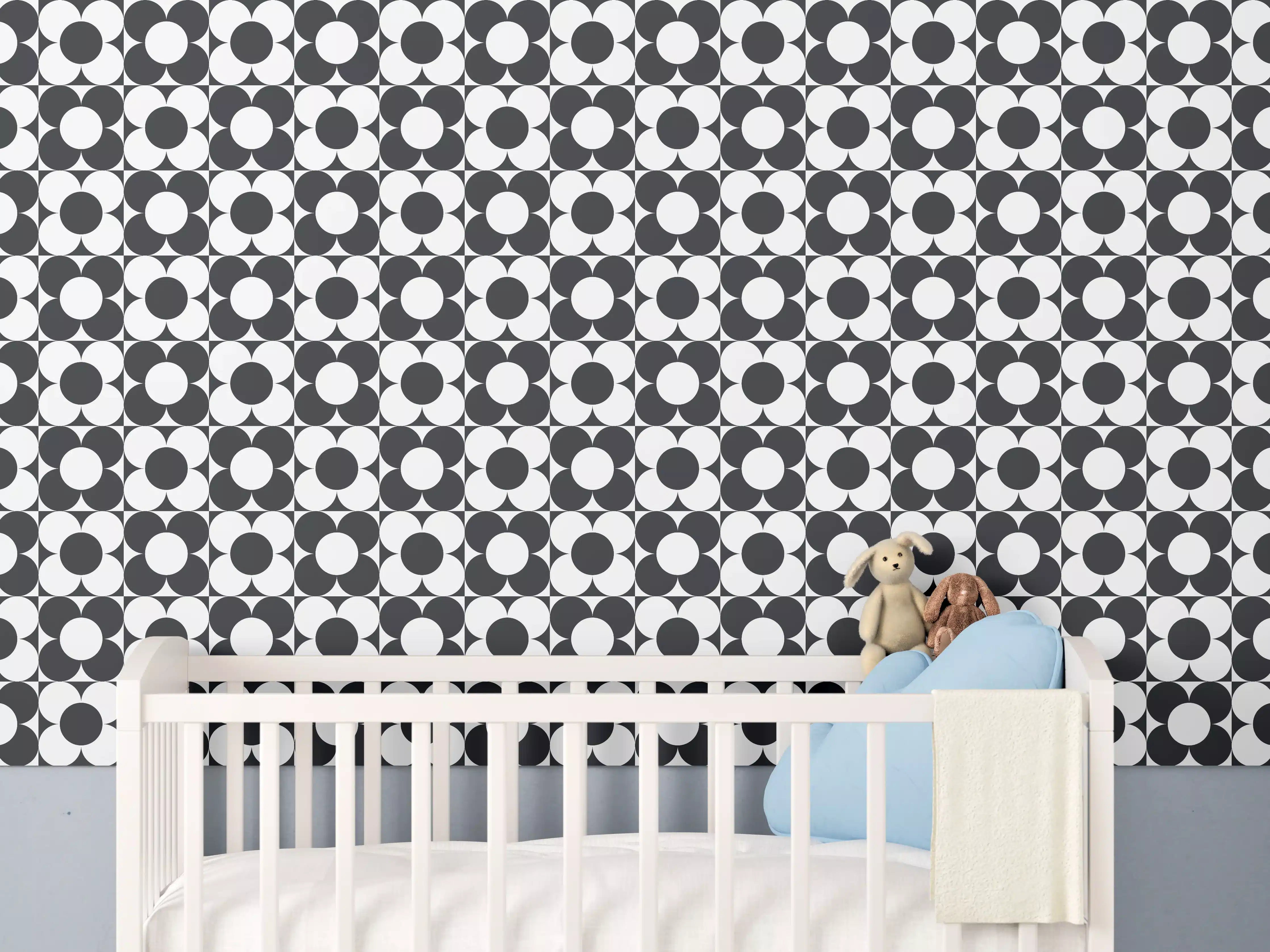 Babyzimmer Wandgestaltung - Retro Primavera Carbone mit weißen und grauen Nuancen