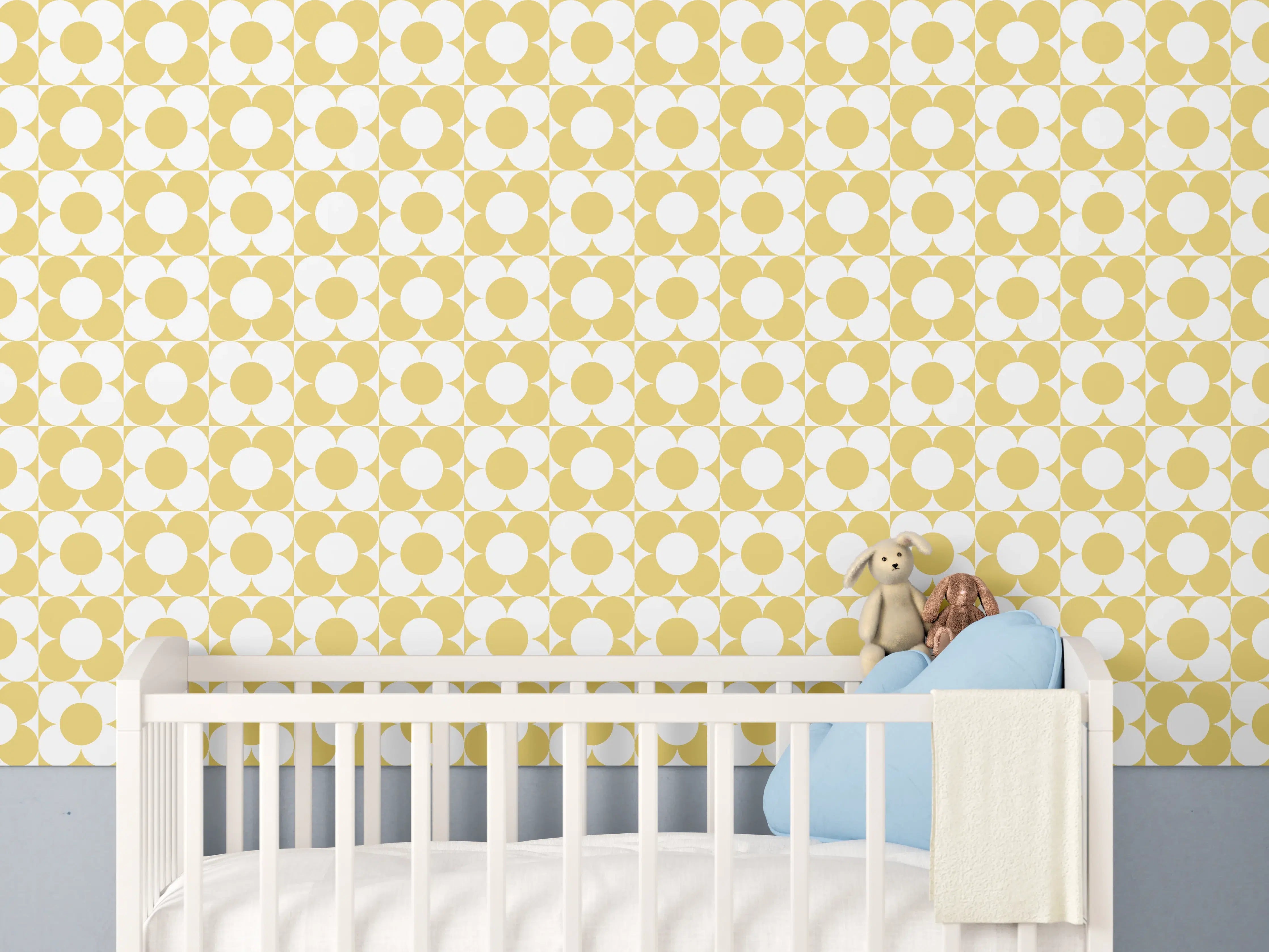 Babyzimmer Wandgestaltung - Retro Primavera Oro mit zarten Grautönen