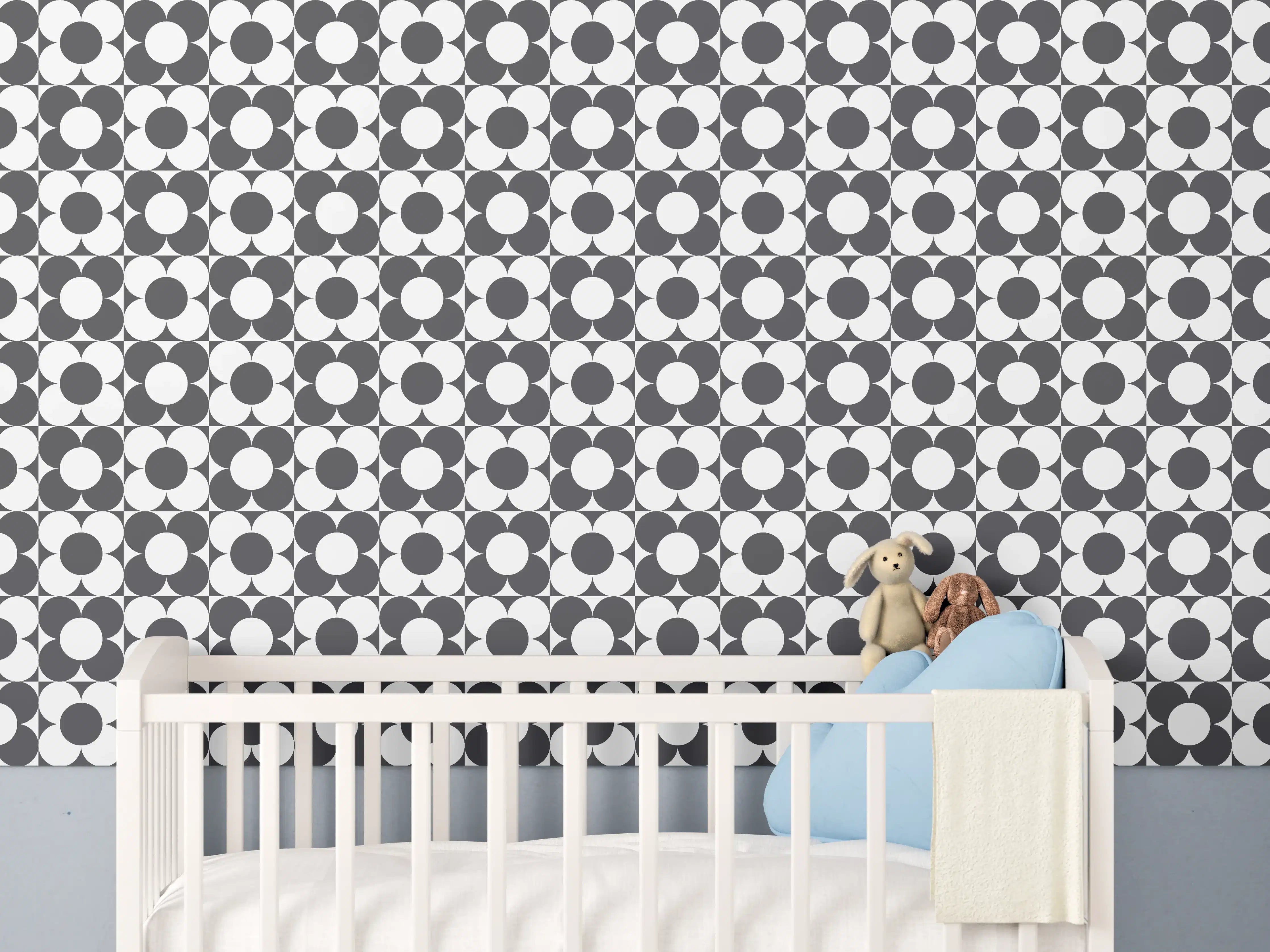 Babyzimmer Wandgestaltung - Retro Primavera in Anthrazit mit Hellgrau-Details