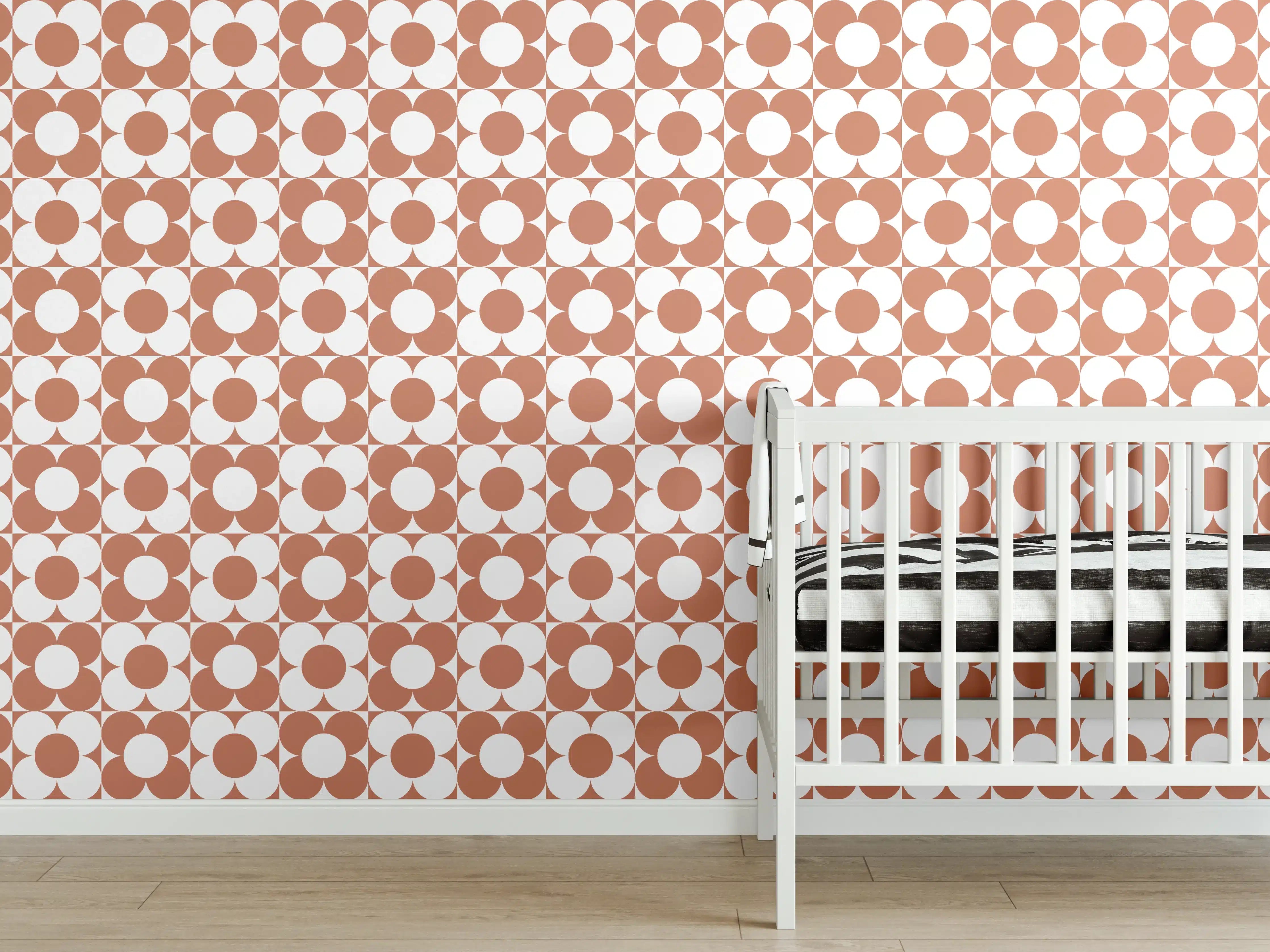 Babyzimmer Wandgestaltung - Retro Primavera in Terracotta mit Graunuancen