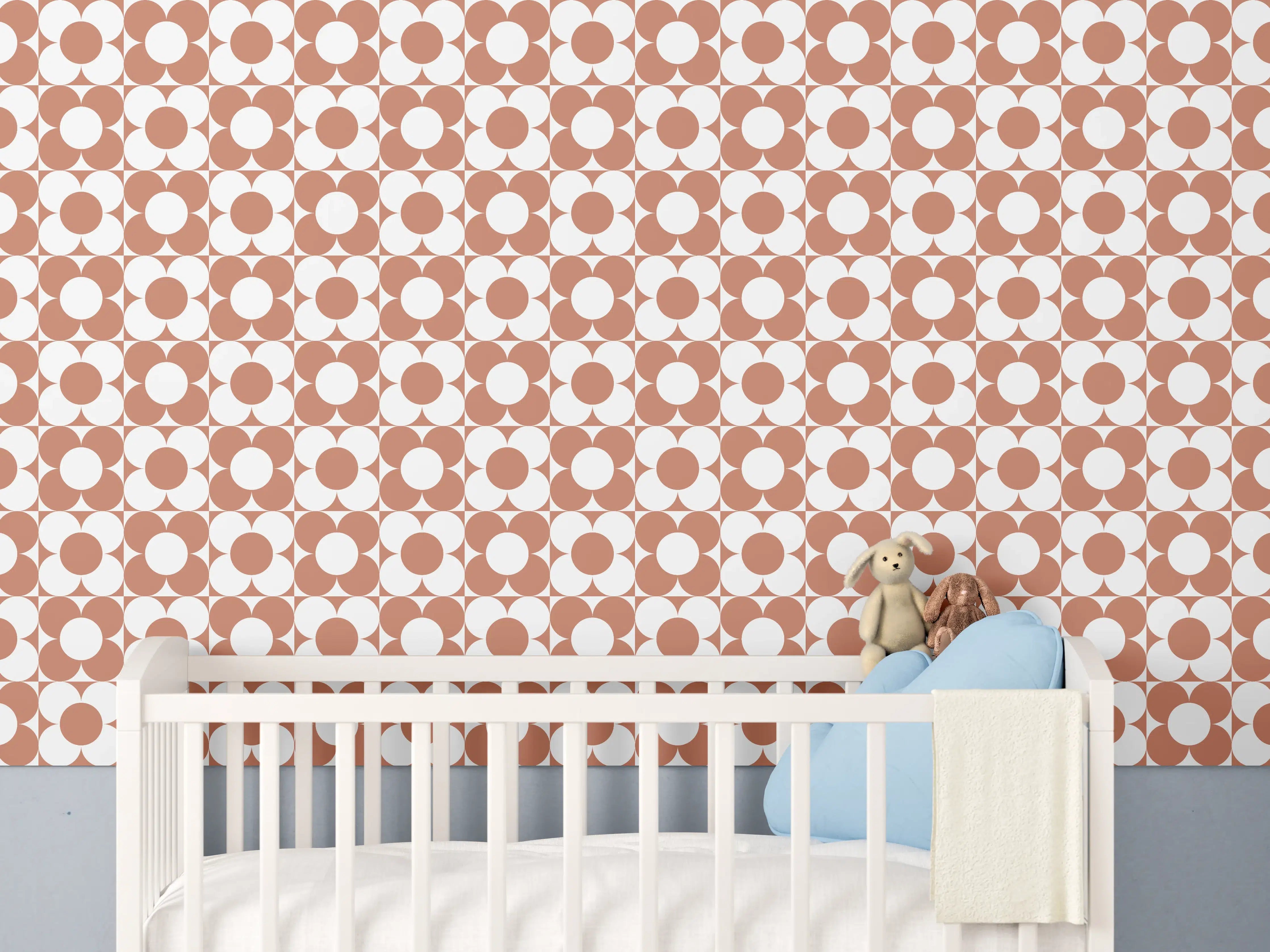Babyzimmer Wandgestaltung - Retro Primavera in Terracotta mit Graunuancen