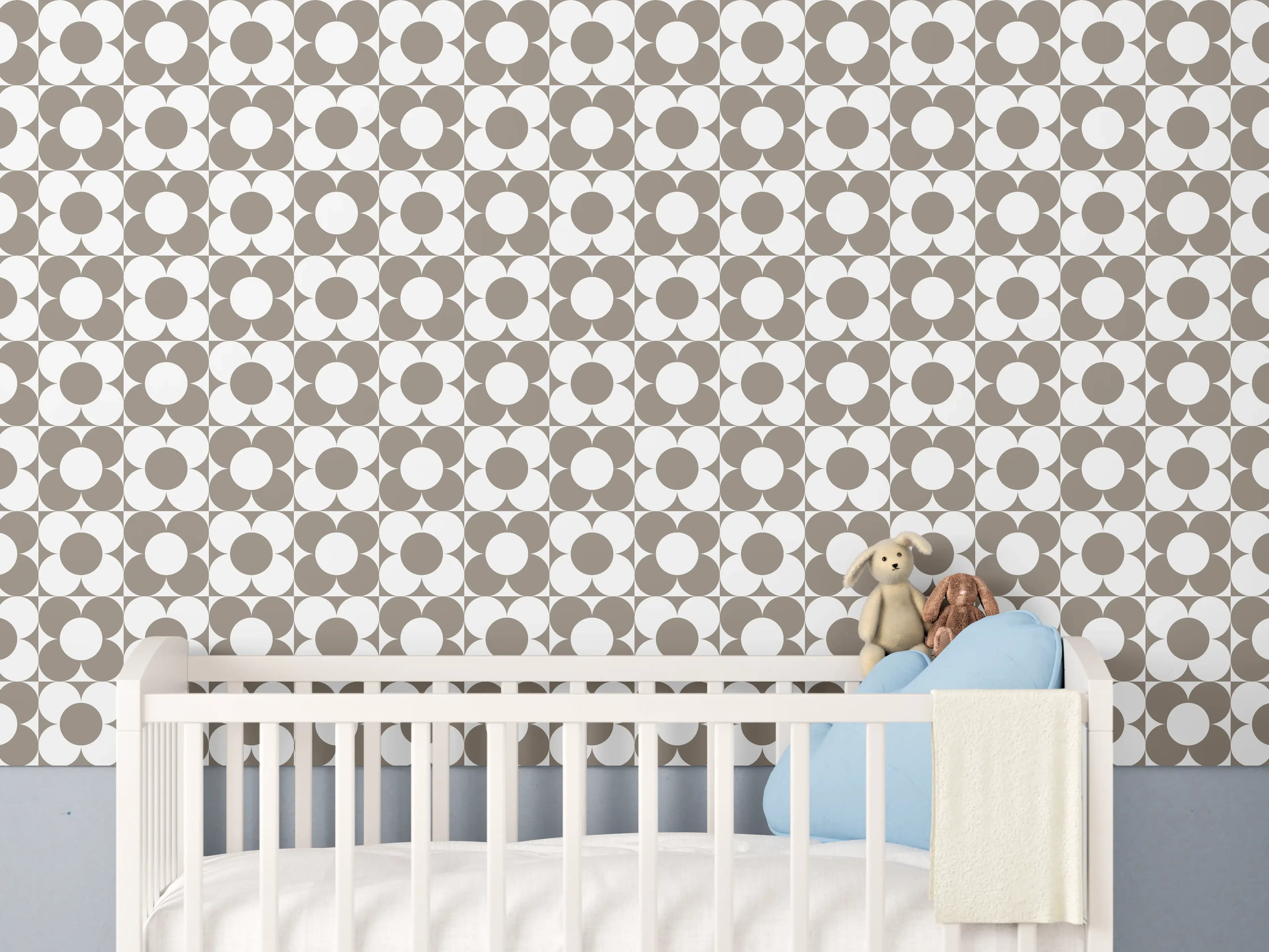 Babyzimmer Wandgestaltung - Retro Primaverà in zartem Grau-Türkis-Ton