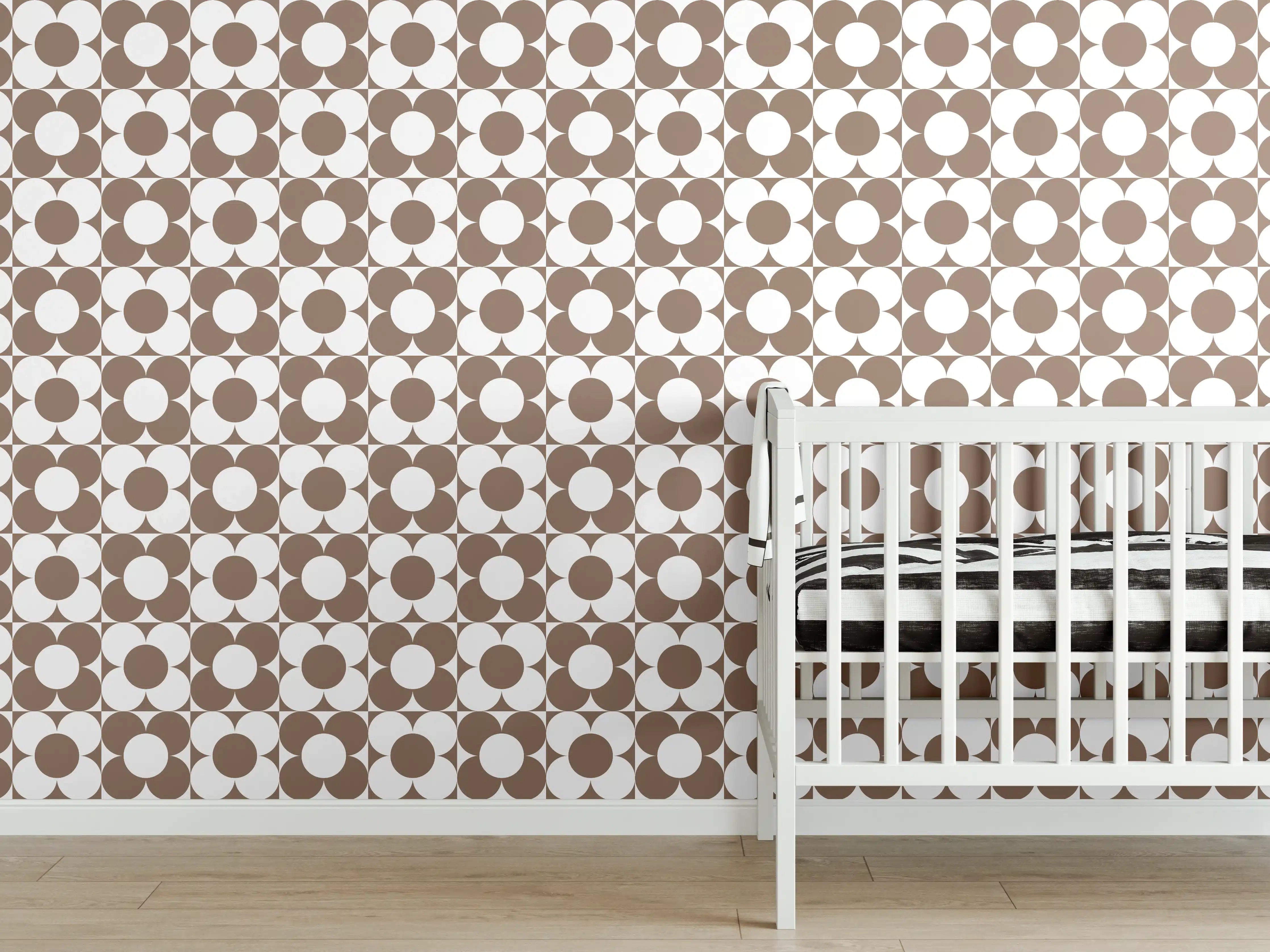 Babyzimmer Wandgestaltung - Retro Primavera mit zarten Grautönen auf Weiß