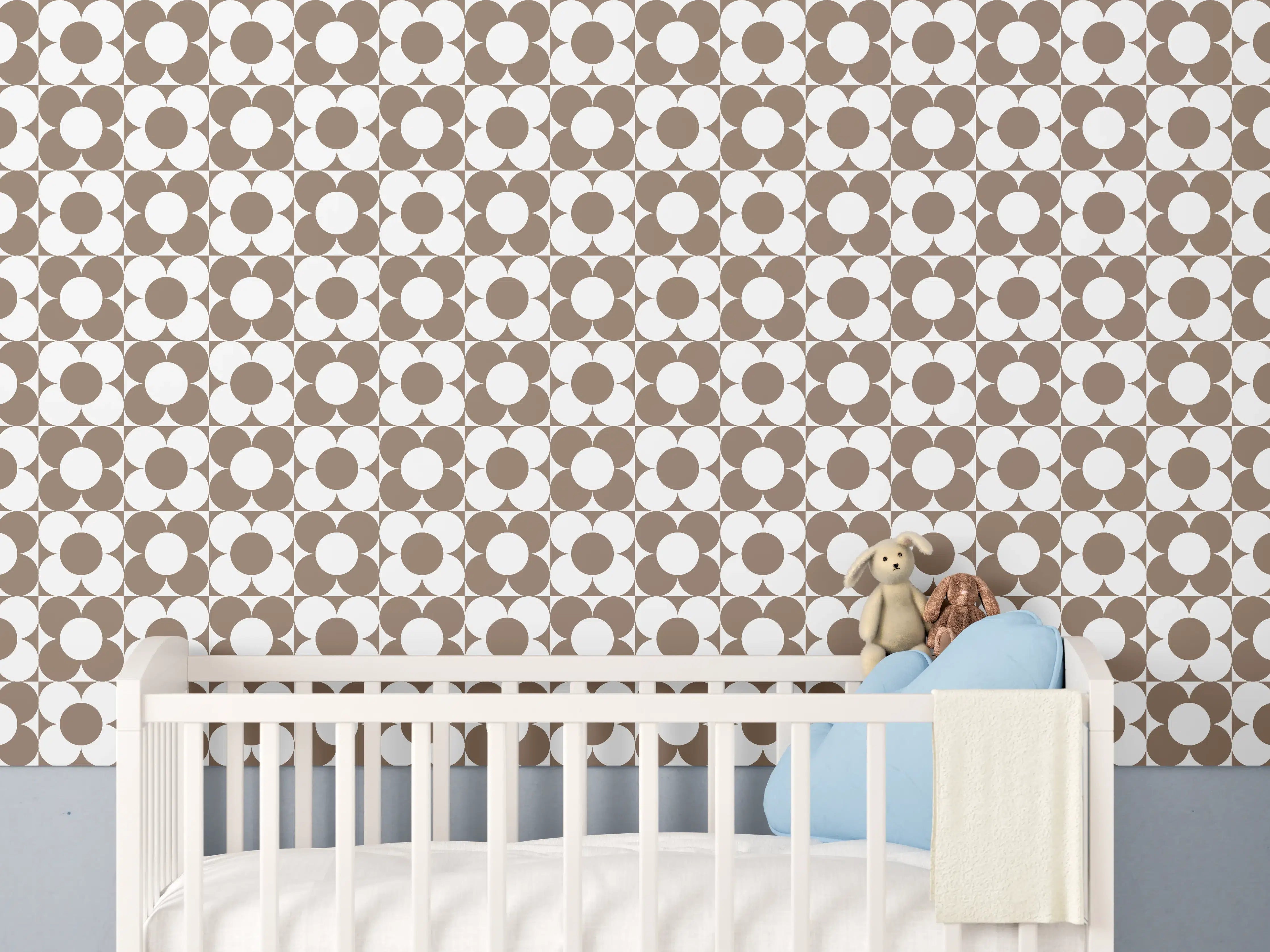 Babyzimmer Wandgestaltung - Retro Primavera mit zarten Grautönen auf Weiß