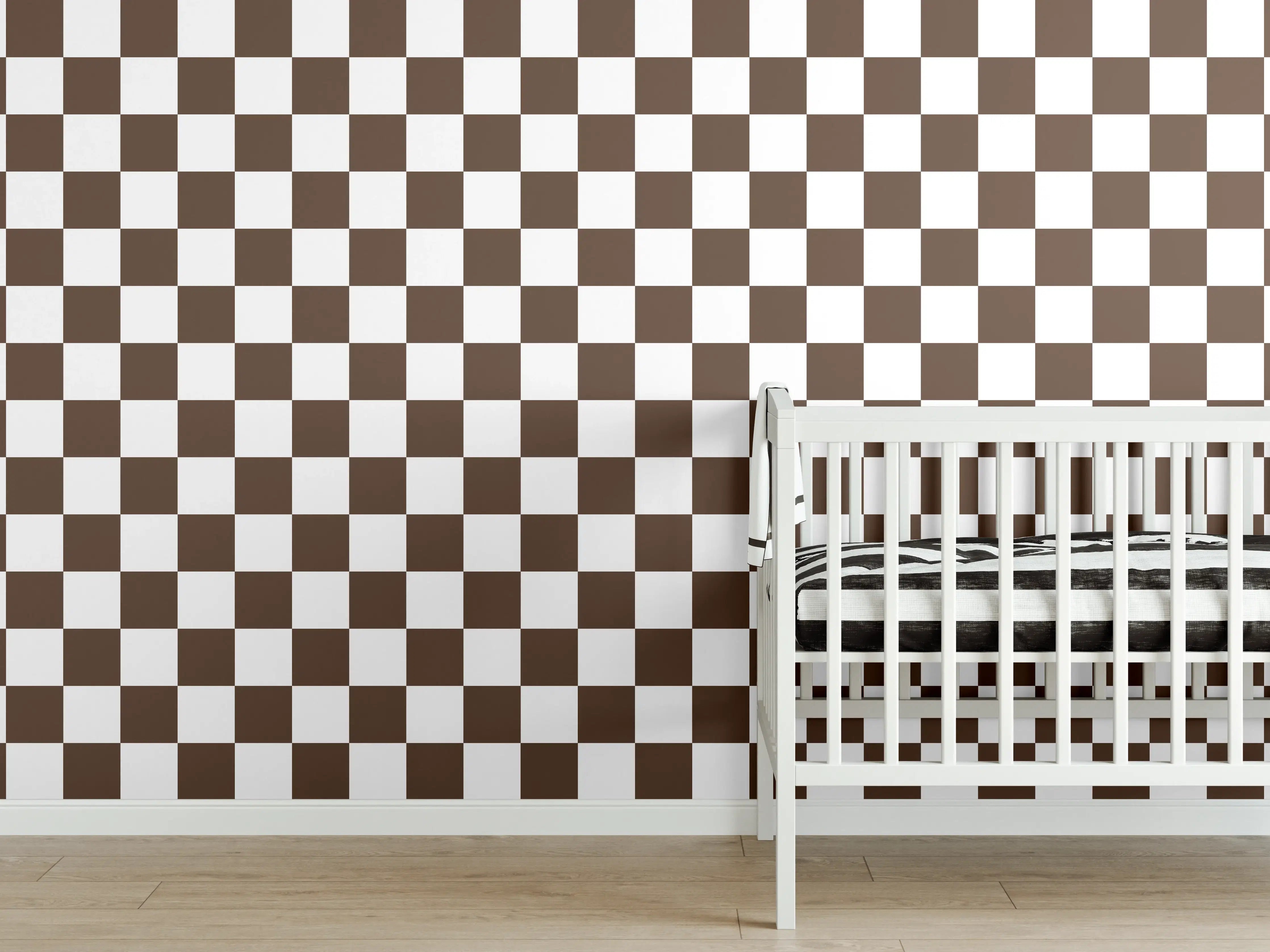 Babyzimmer Wandgestaltung - Retro-Scacco-Caffè-Muster