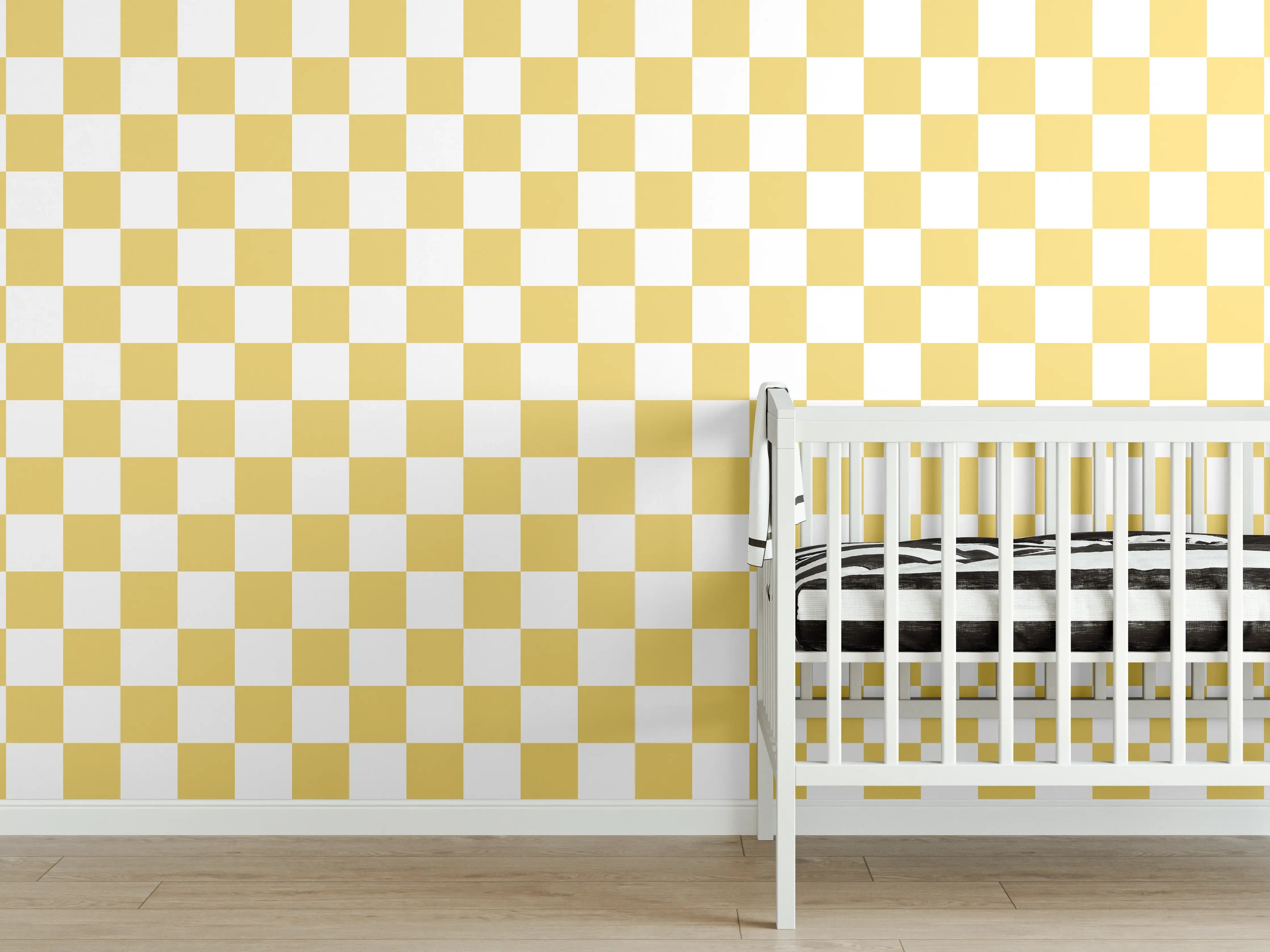 Babyzimmer Wandgestaltung - Retro-Scacco-Gold Design