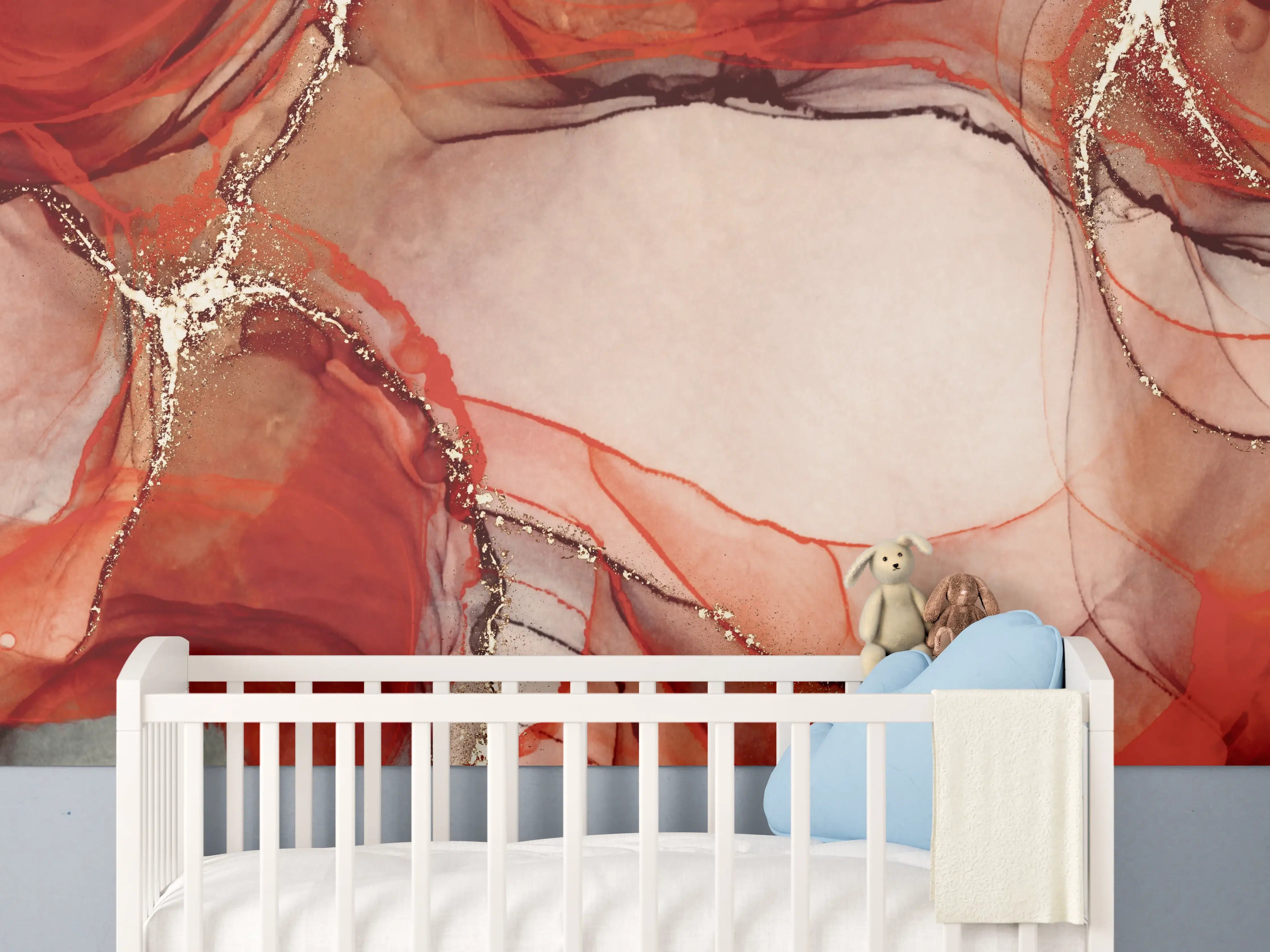 Babyzimmer Wandgestaltung - Rötliche Tinte mit Goldelementen