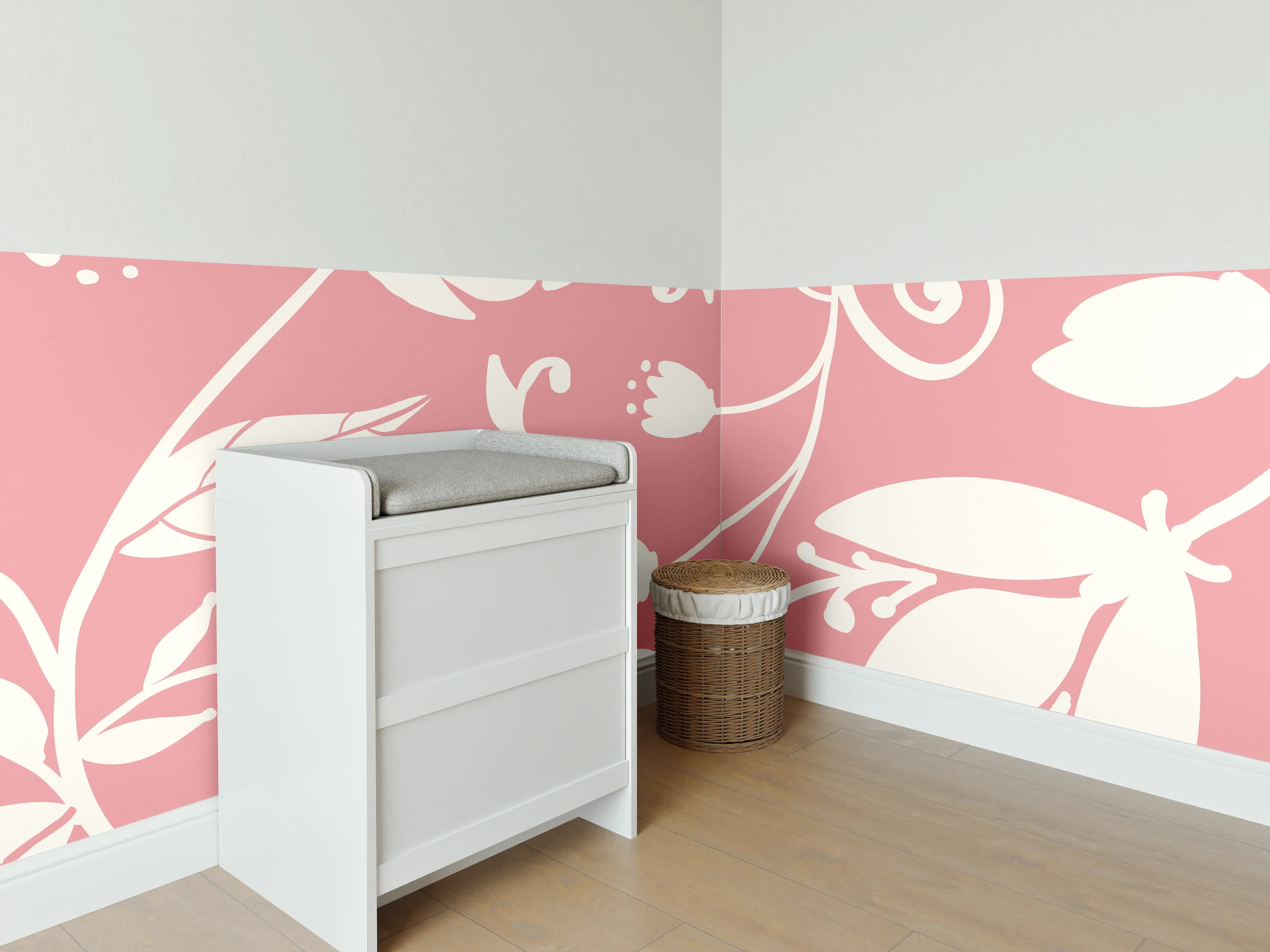 Babyzimmer Wandgestaltung - Rosa Blütenmuster Wanddesign