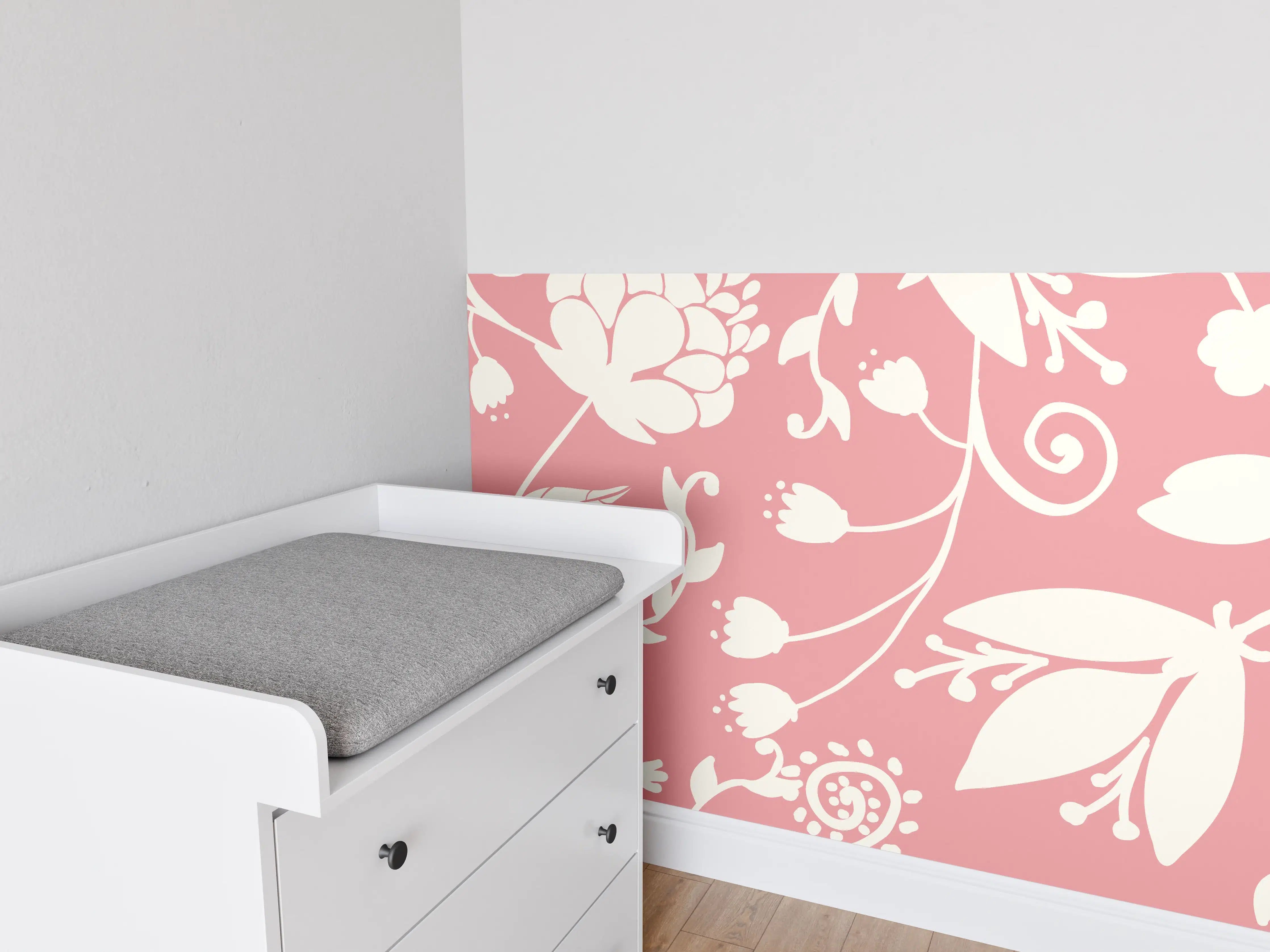 Babyzimmer Wandgestaltung - Rosa Blütenmuster Wanddesign