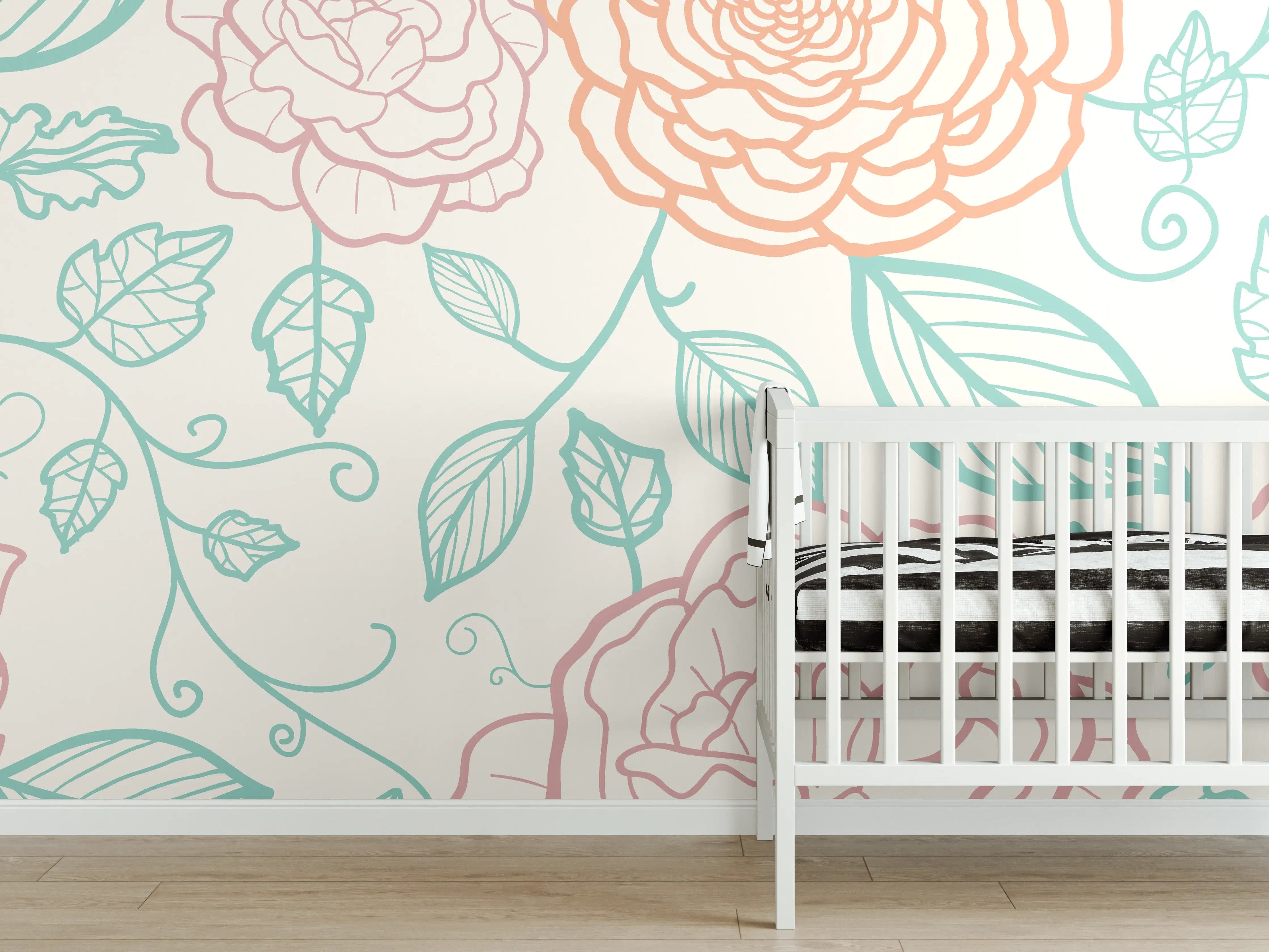 Babyzimmer Wandgestaltung - Rosa Blumenmuster Illustration