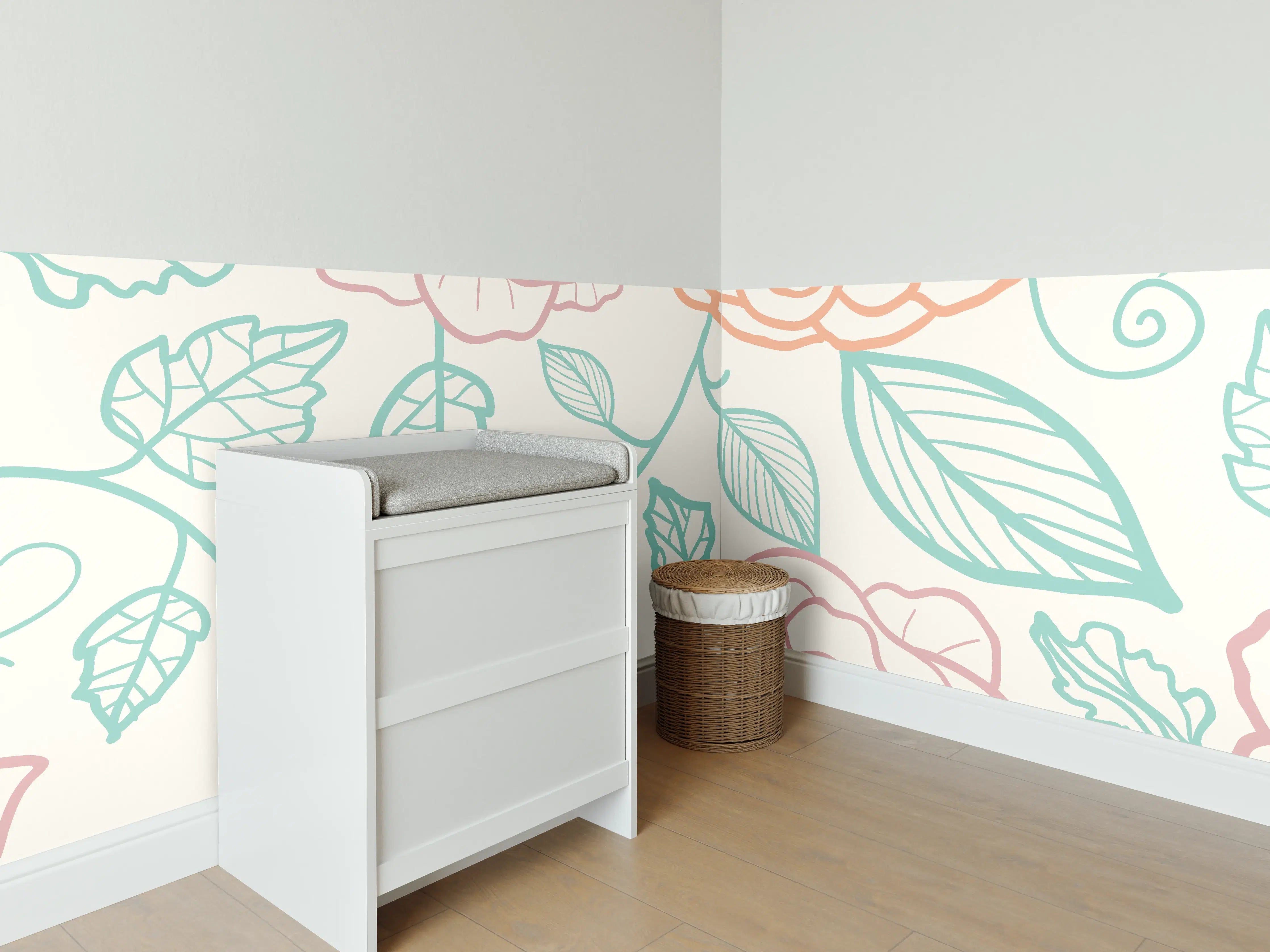 Babyzimmer Wandgestaltung - Rosa Blumenmuster Illustration