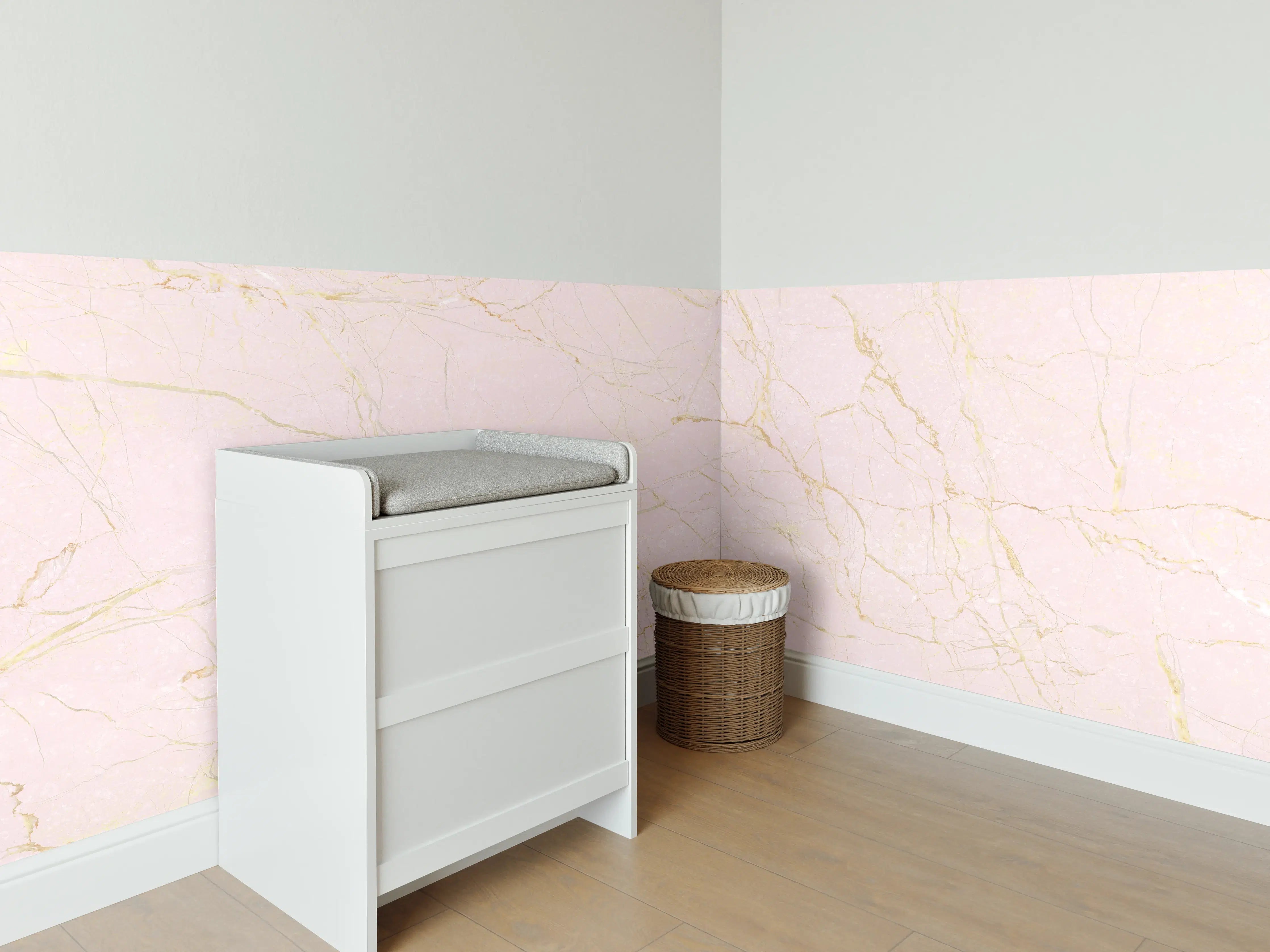 Babyzimmer Wandgestaltung - Rosa-Gold Marmor