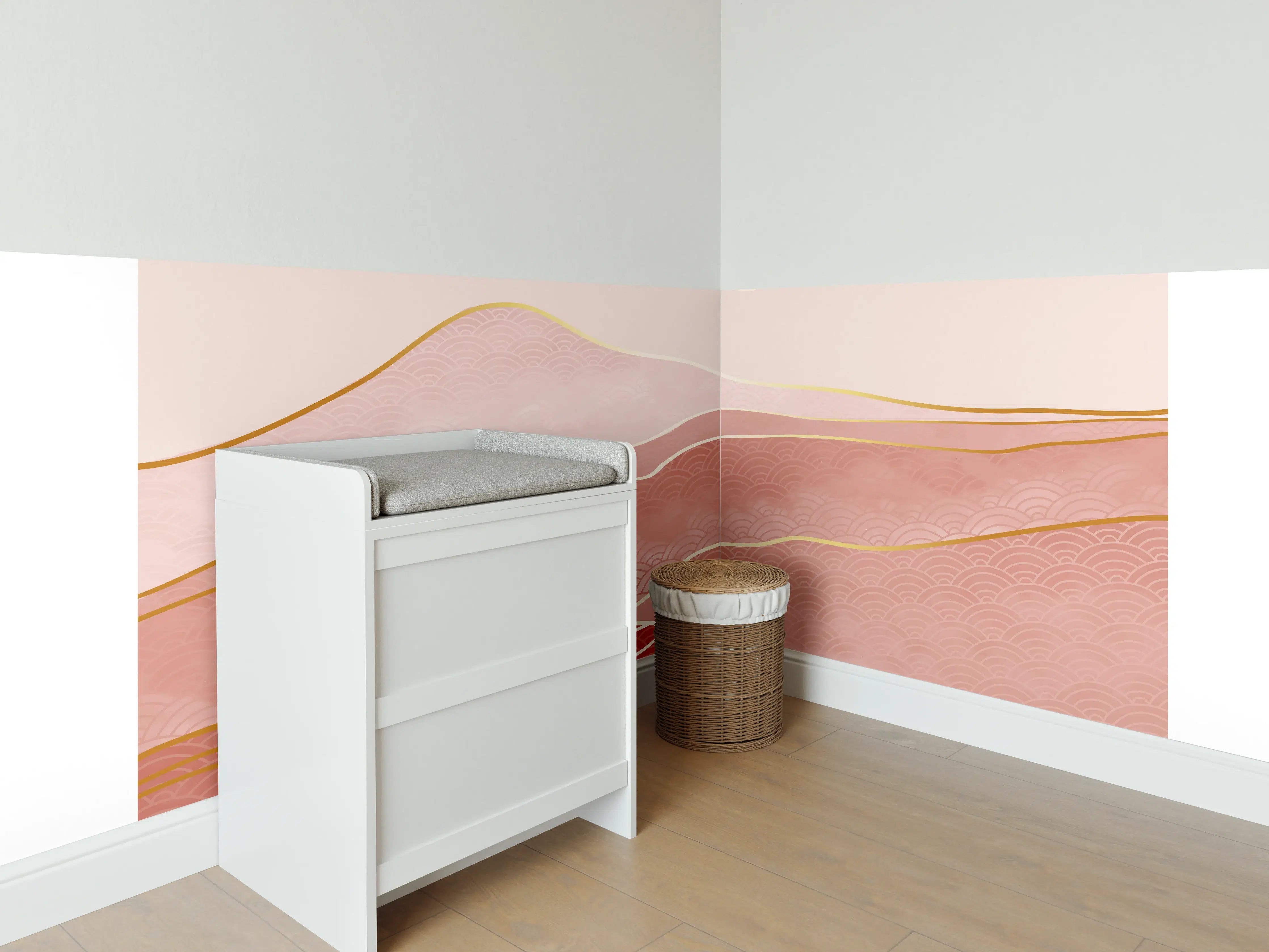 Babyzimmer Wandgestaltung - Rosa-Hügellandschaft bei Sonnenuntergang