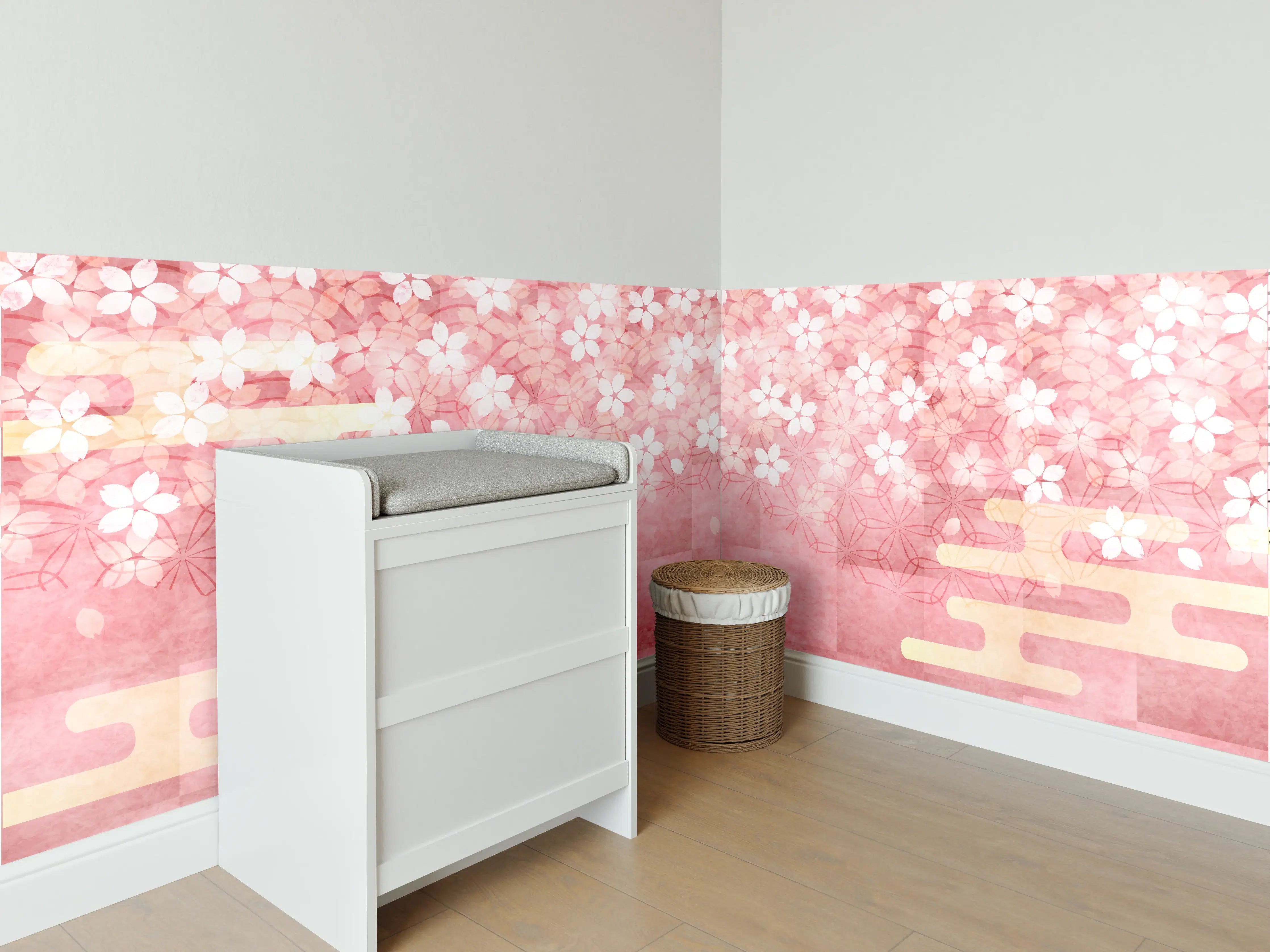 Babyzimmer Wandgestaltung - Rosa Kirschblüten Muster