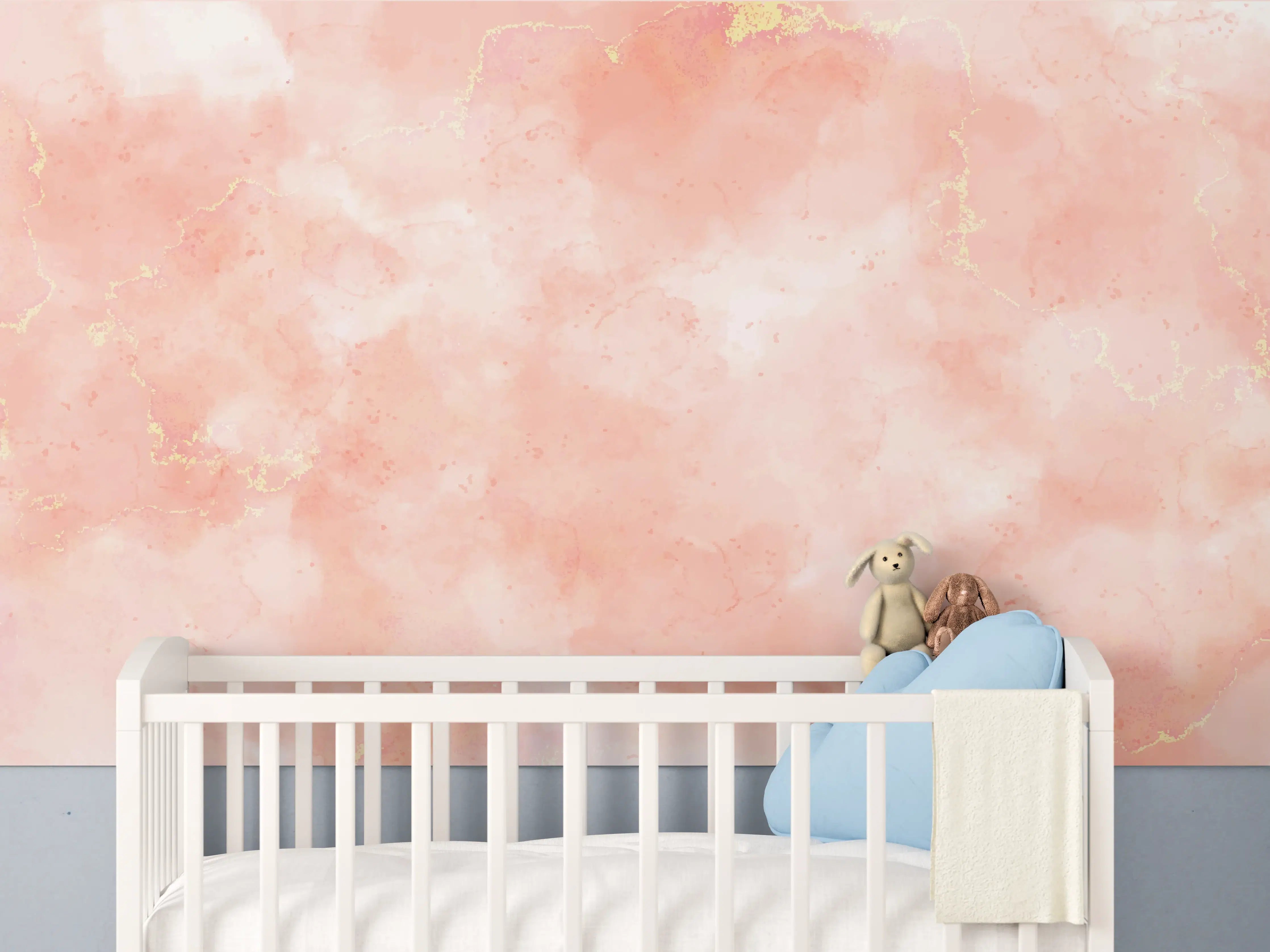 Babyzimmer Wandgestaltung - Rosa Marmor Textur mit Goldakzenten