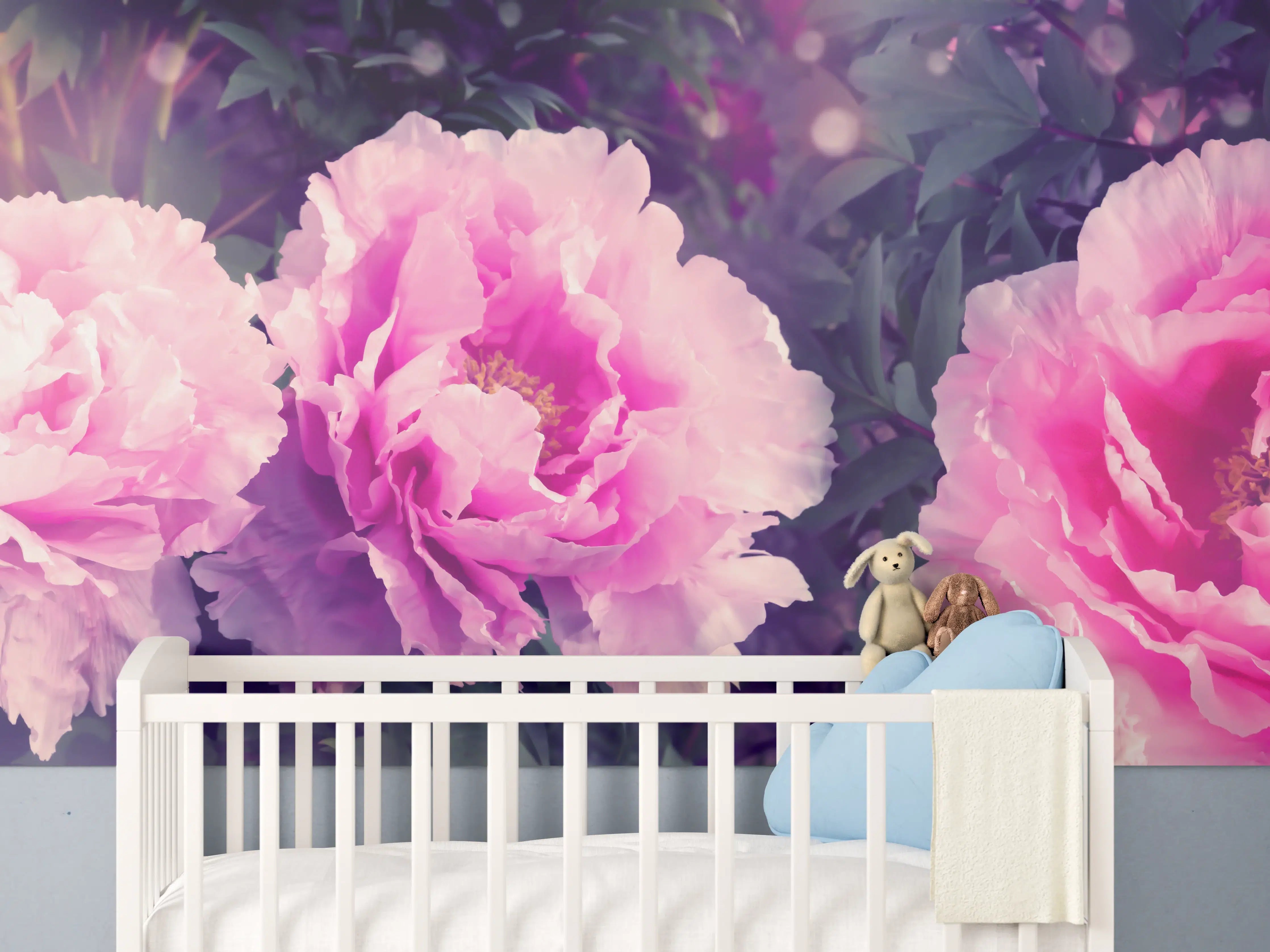 Babyzimmer Wandgestaltung - Rosa-Weiße Pfingstrosen
