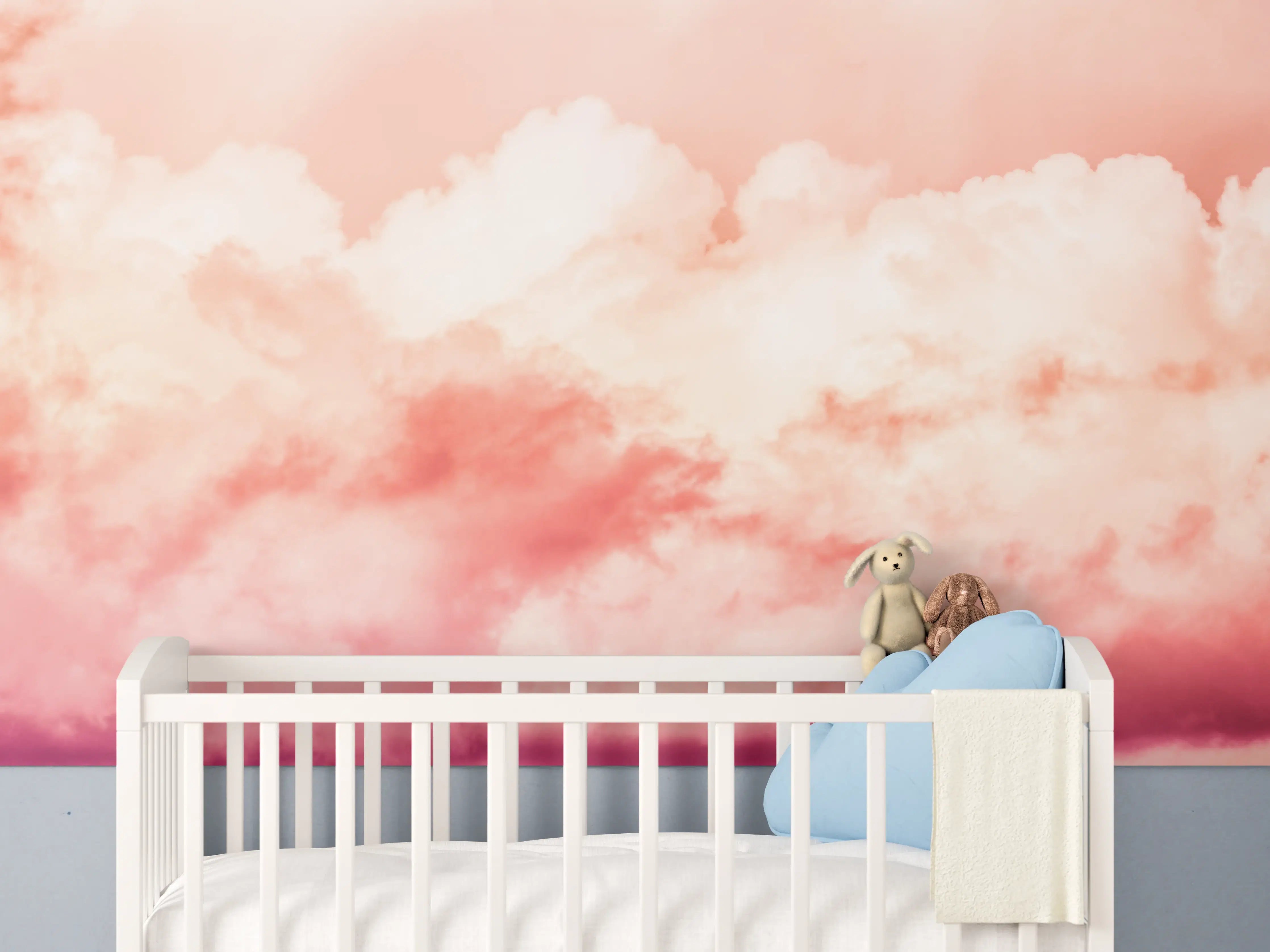 Babyzimmer Wandgestaltung - Rosa Wolkenhimmel