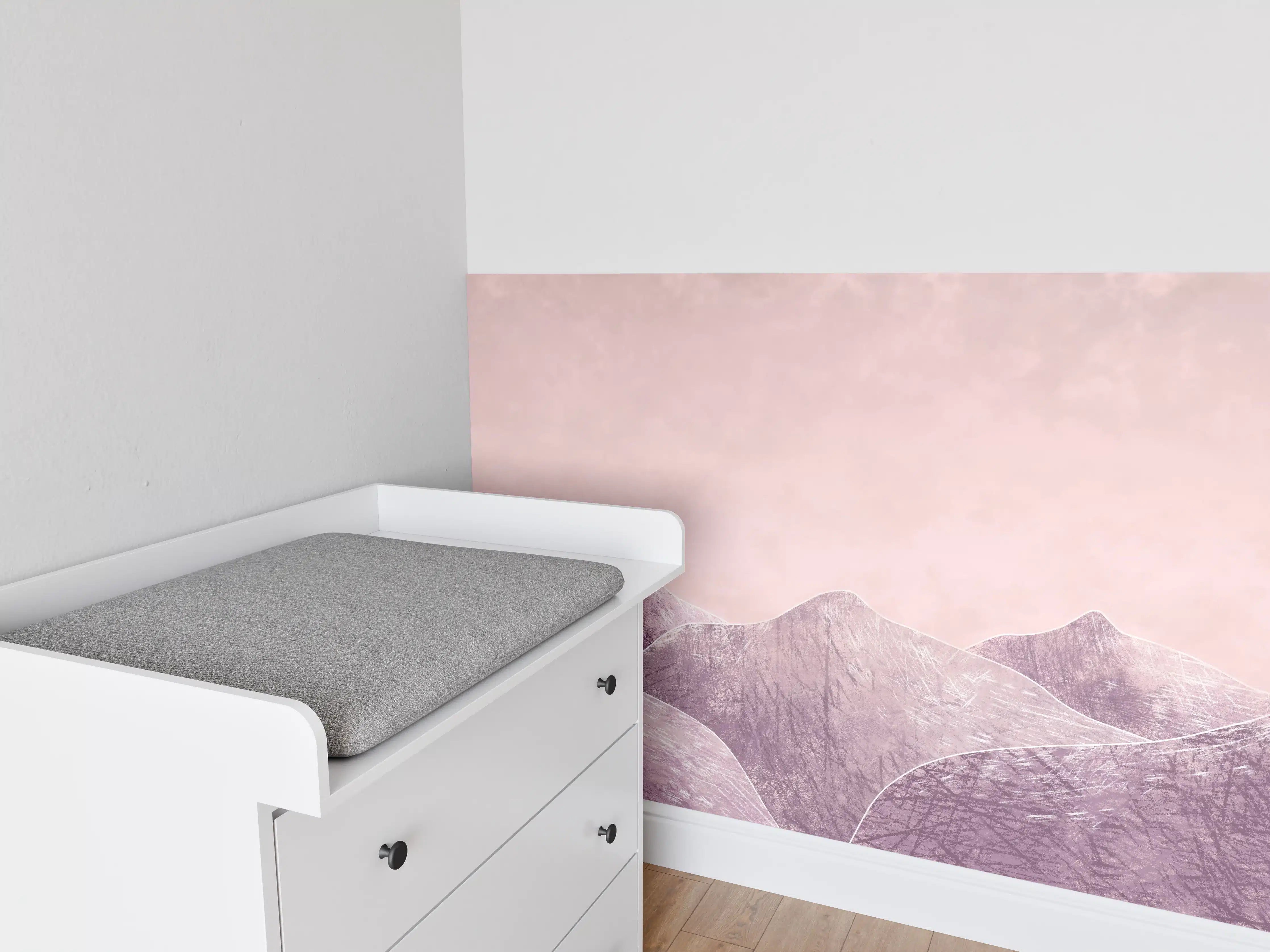 Babyzimmer Wandgestaltung - Rosa-lilane Berglandschaft - Kunstmalerei
