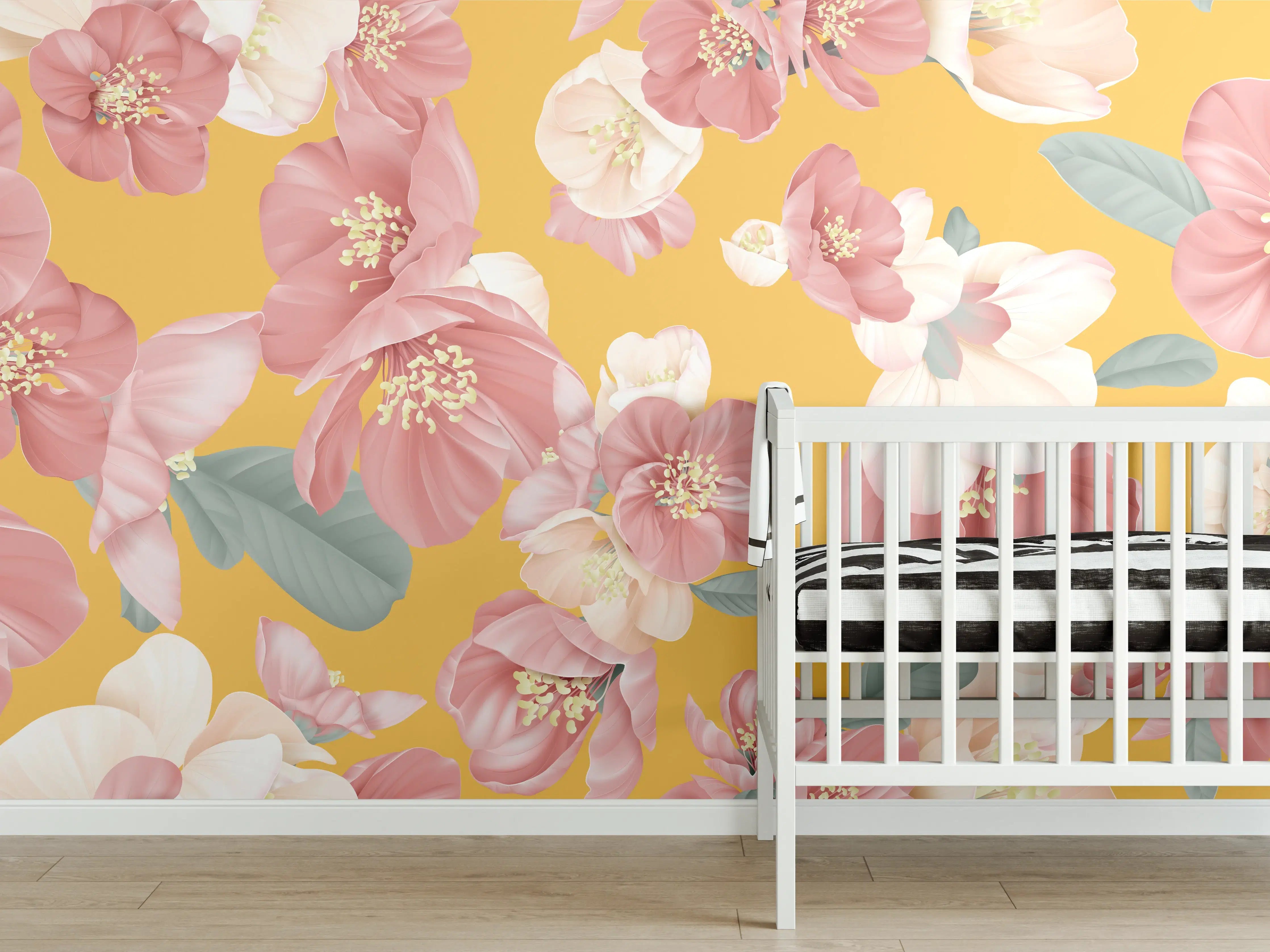 Babyzimmer Wandgestaltung - Rosa-weiße Blüten
