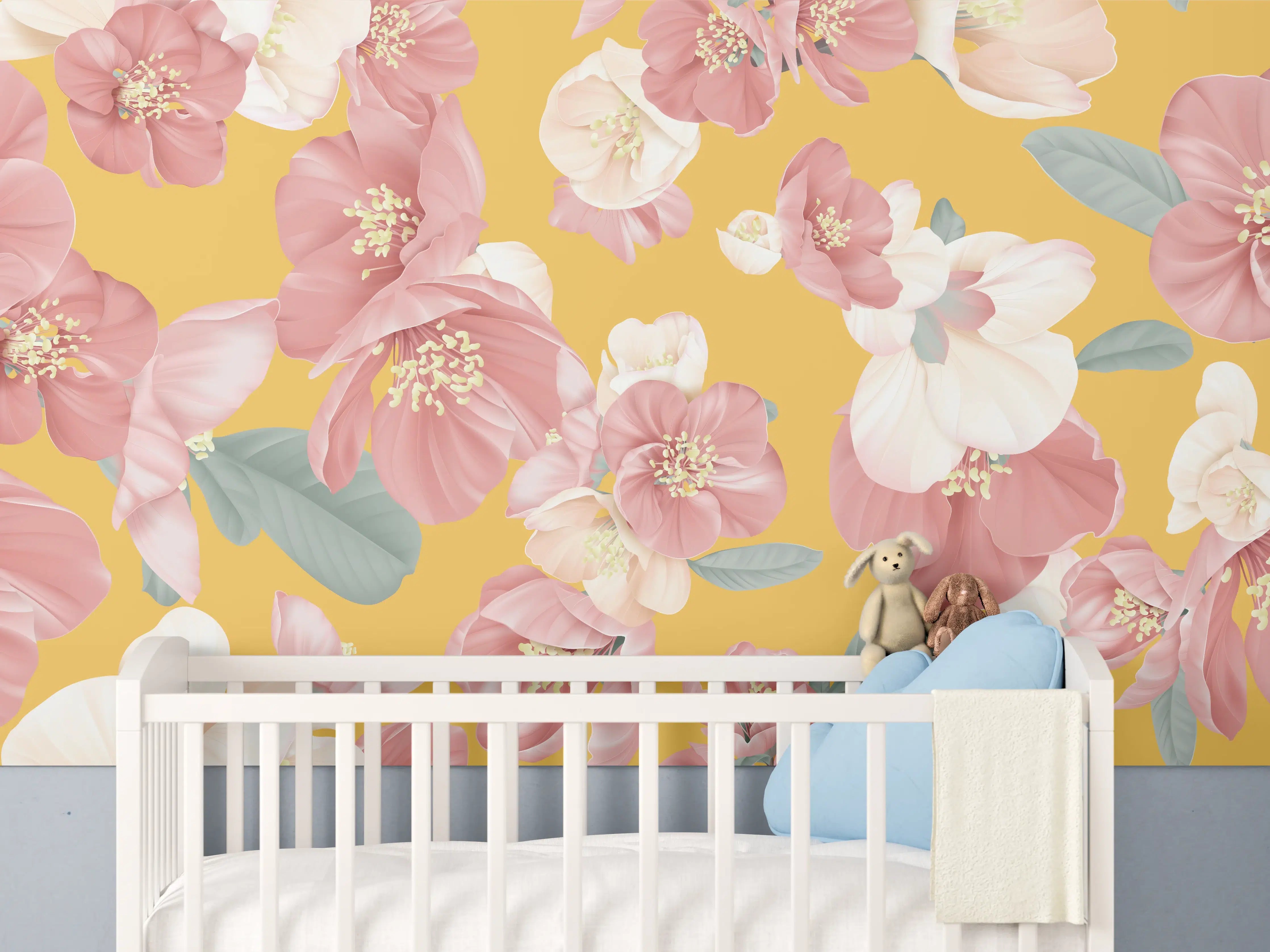 Babyzimmer Wandgestaltung - Rosa-weiße Blüten