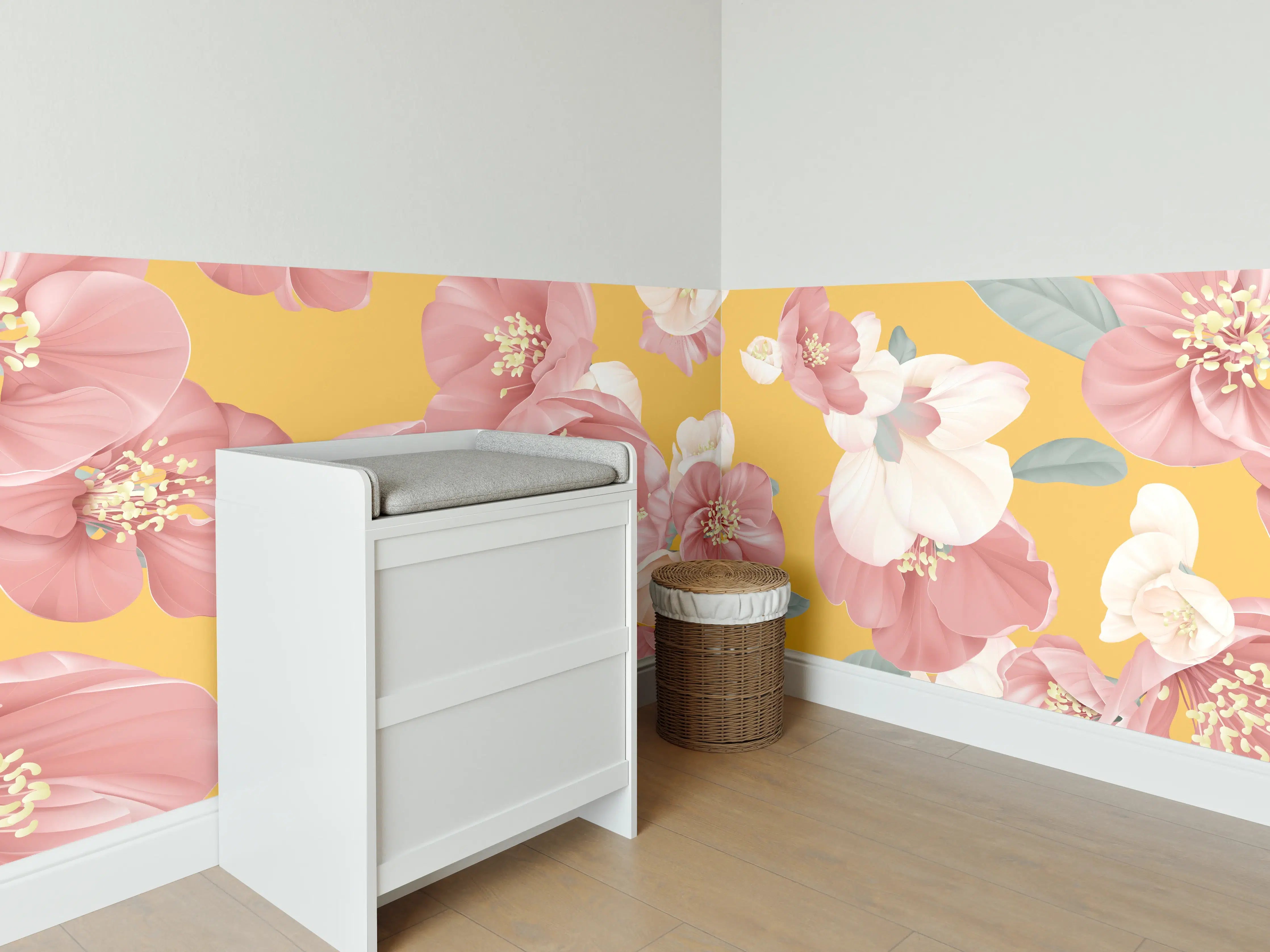 Babyzimmer Wandgestaltung - Rosa-weiße Blüten