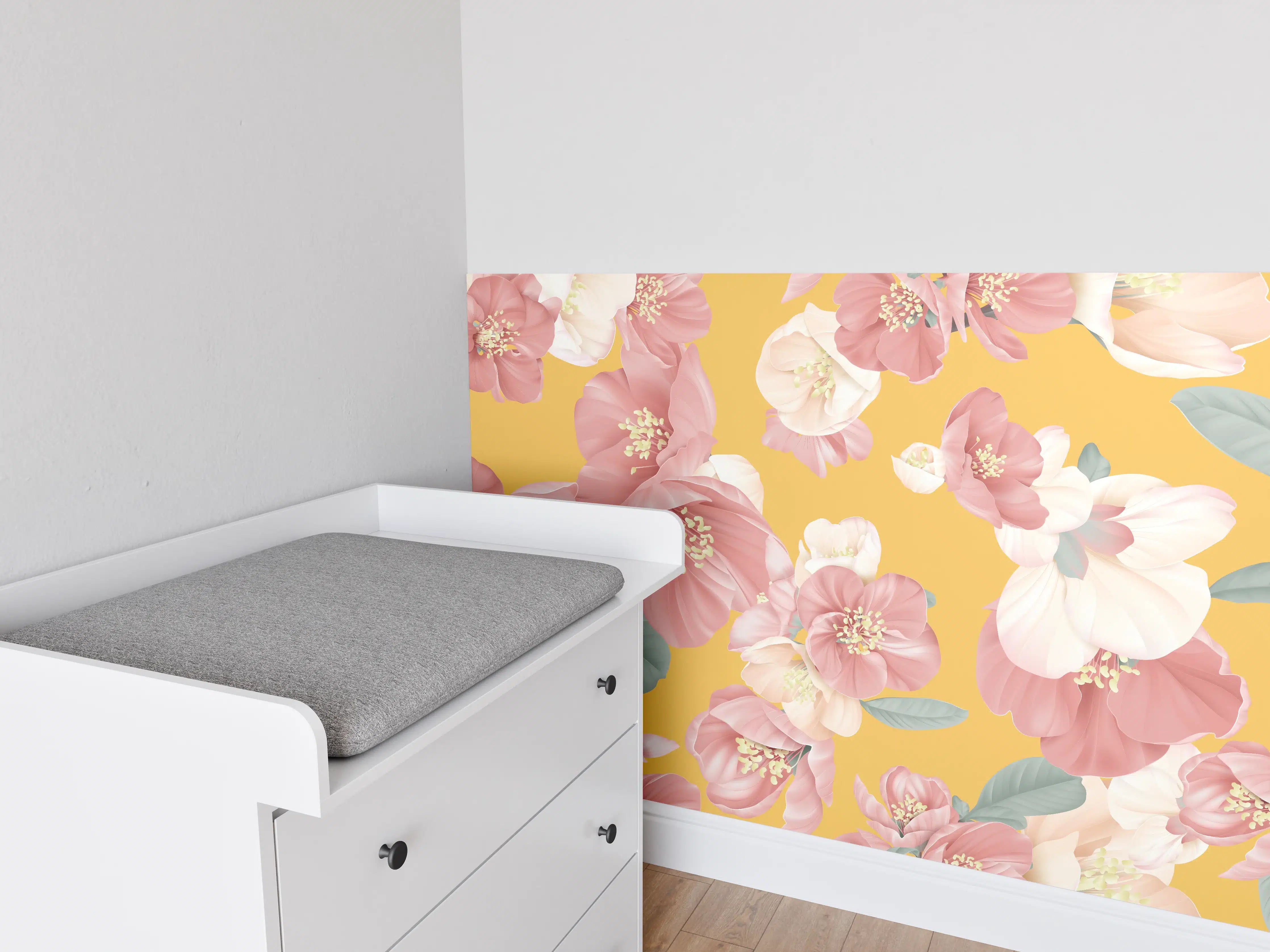 Babyzimmer Wandgestaltung - Rosa-weiße Blüten
