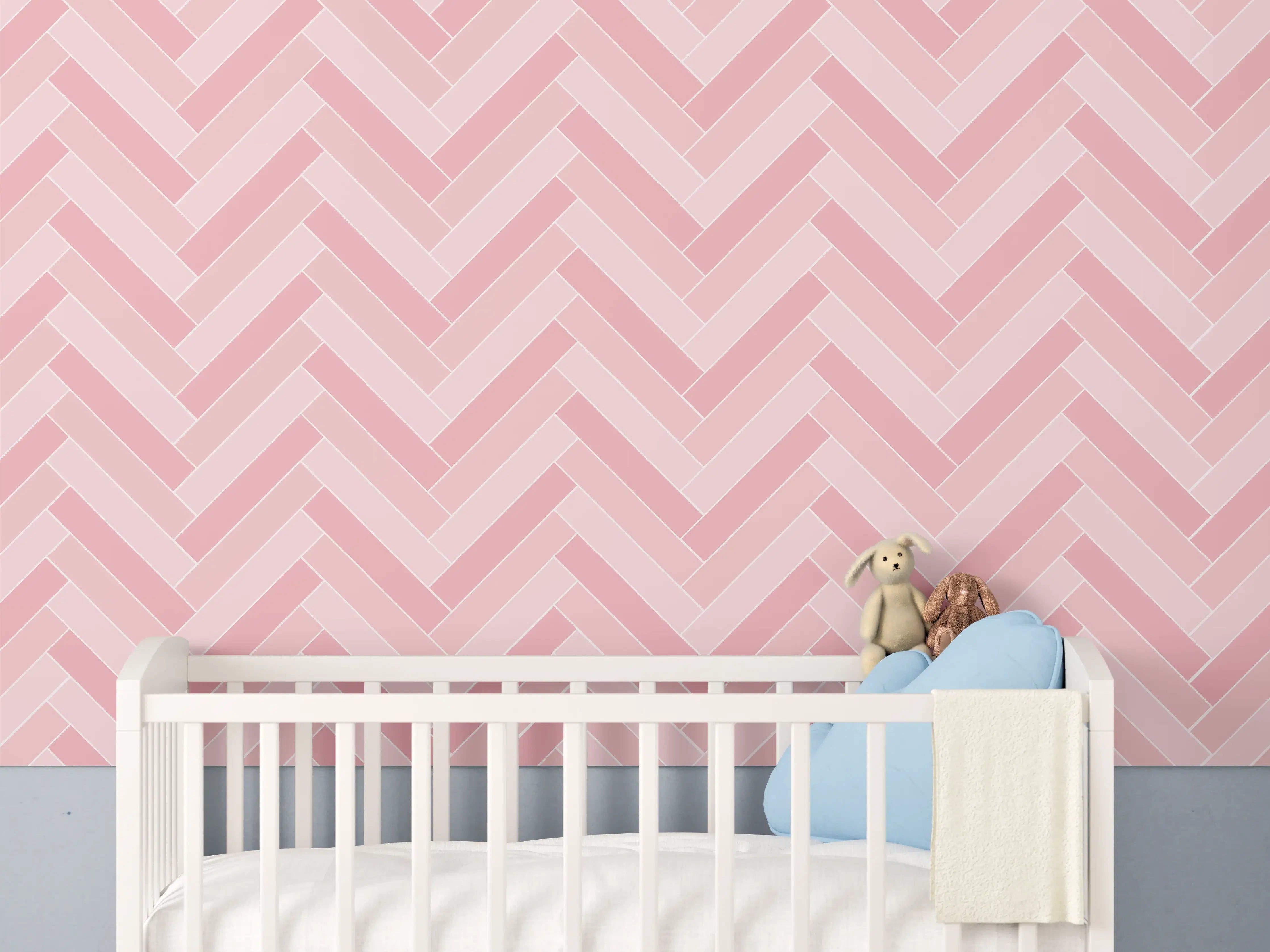 Babyzimmer Wandgestaltung - Rosafarbene Zickzack-Muster Tapete