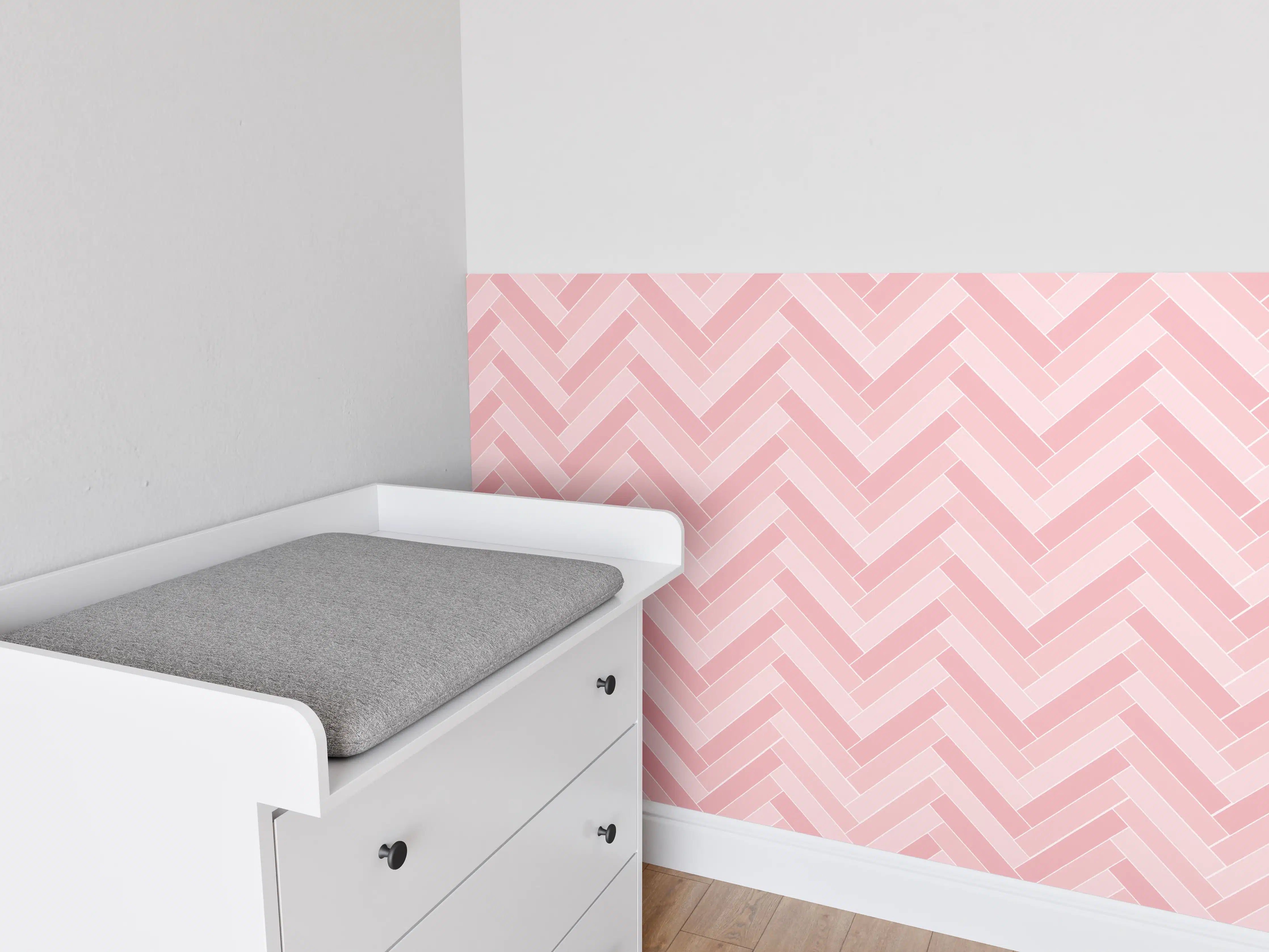 Babyzimmer Wandgestaltung - Rosafarbene Zickzack-Muster Tapete