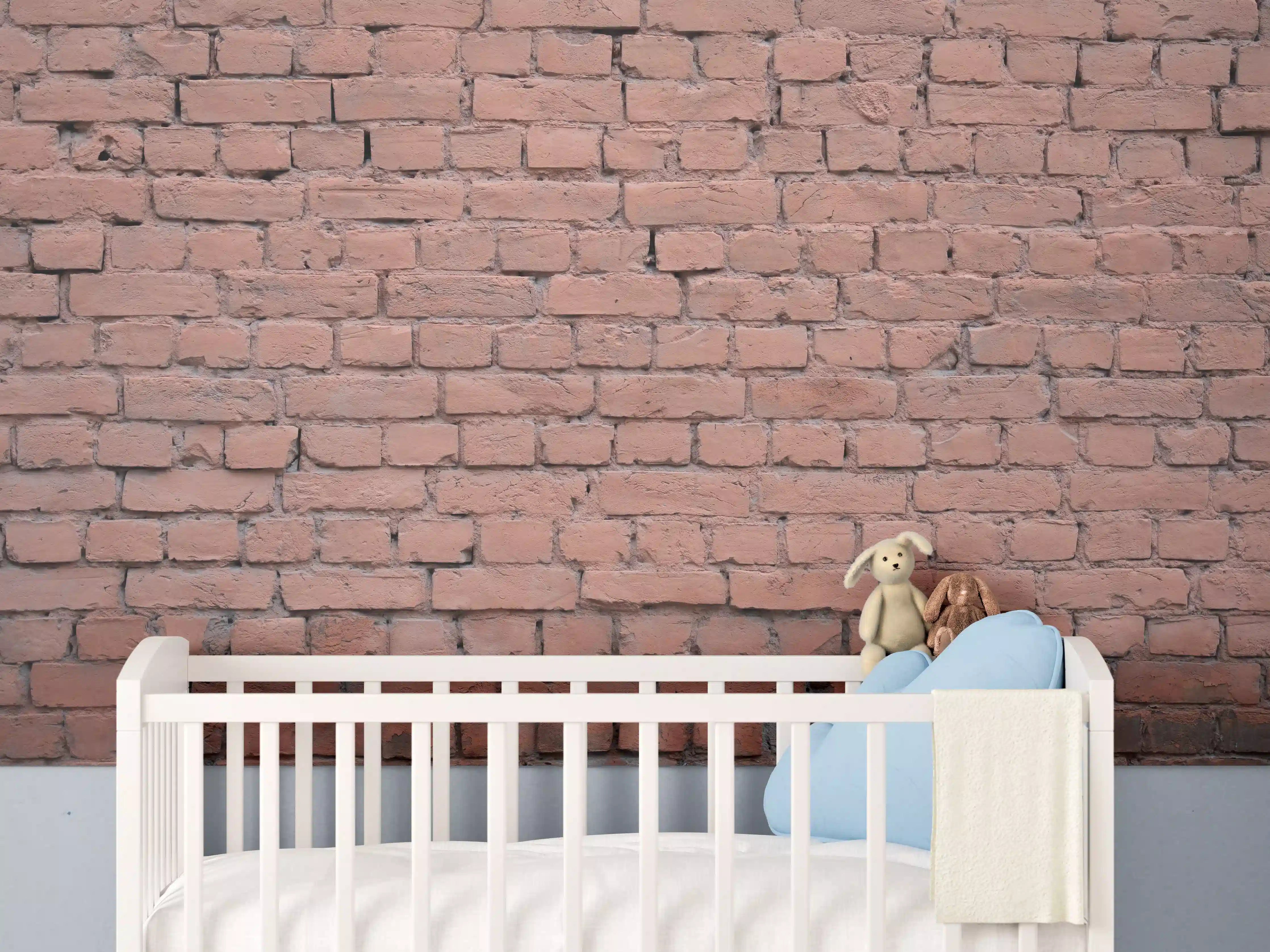Babyzimmer Wandgestaltung - Rosafarbige Ziegelwandoberfläche