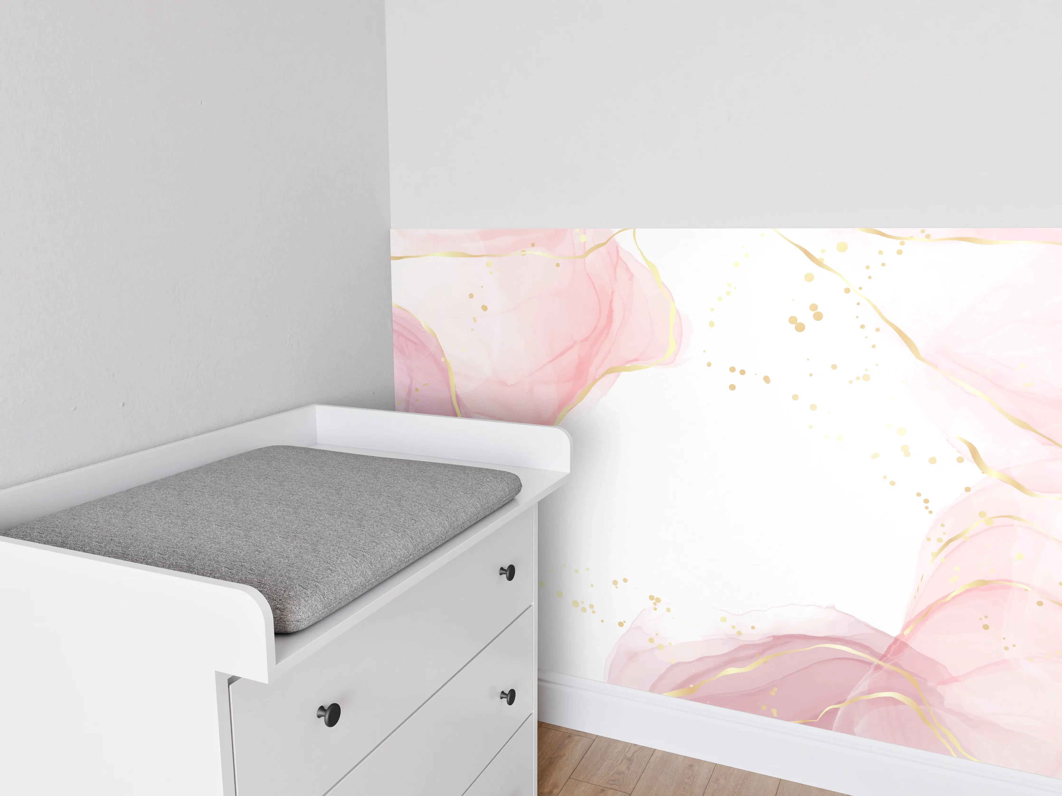 Babyzimmer Wandgestaltung - Rosé-Goldene Abstrakte Kunst