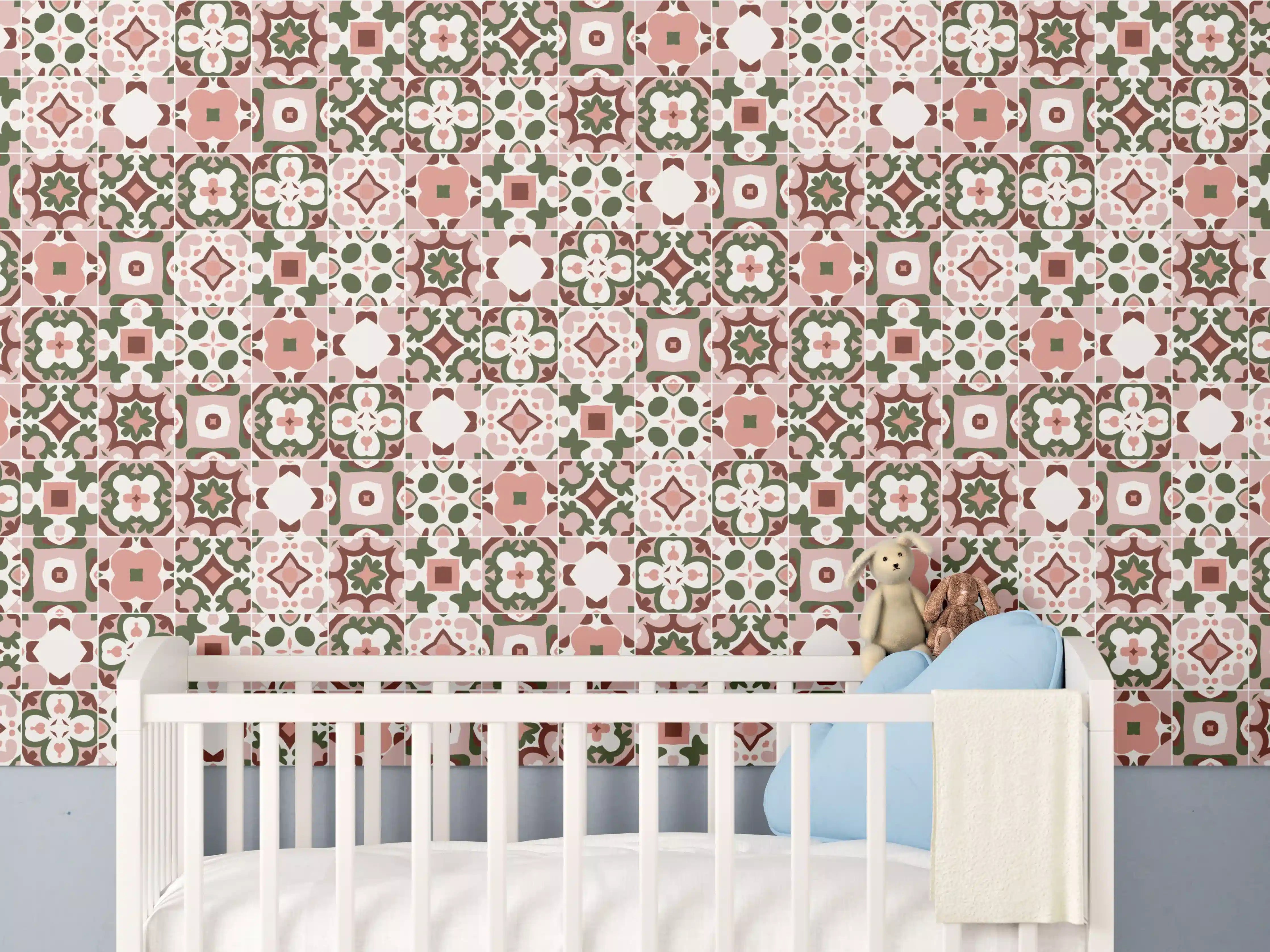 Babyzimmer Wandgestaltung - Rosé-Goldenes Mosaikmuster
