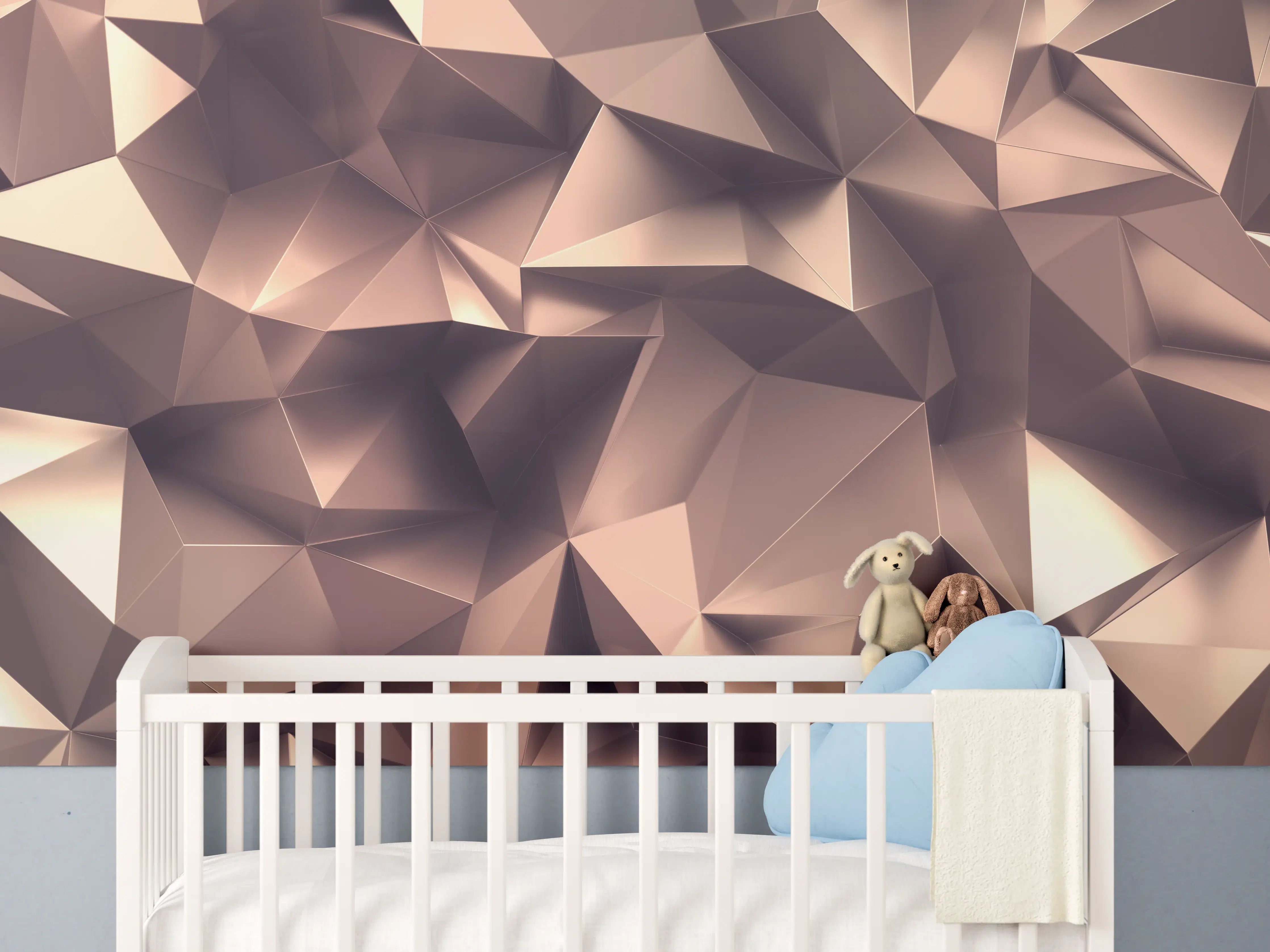 Babyzimmer Wandgestaltung - Roségold Kristall-Polygon-Hintergrund