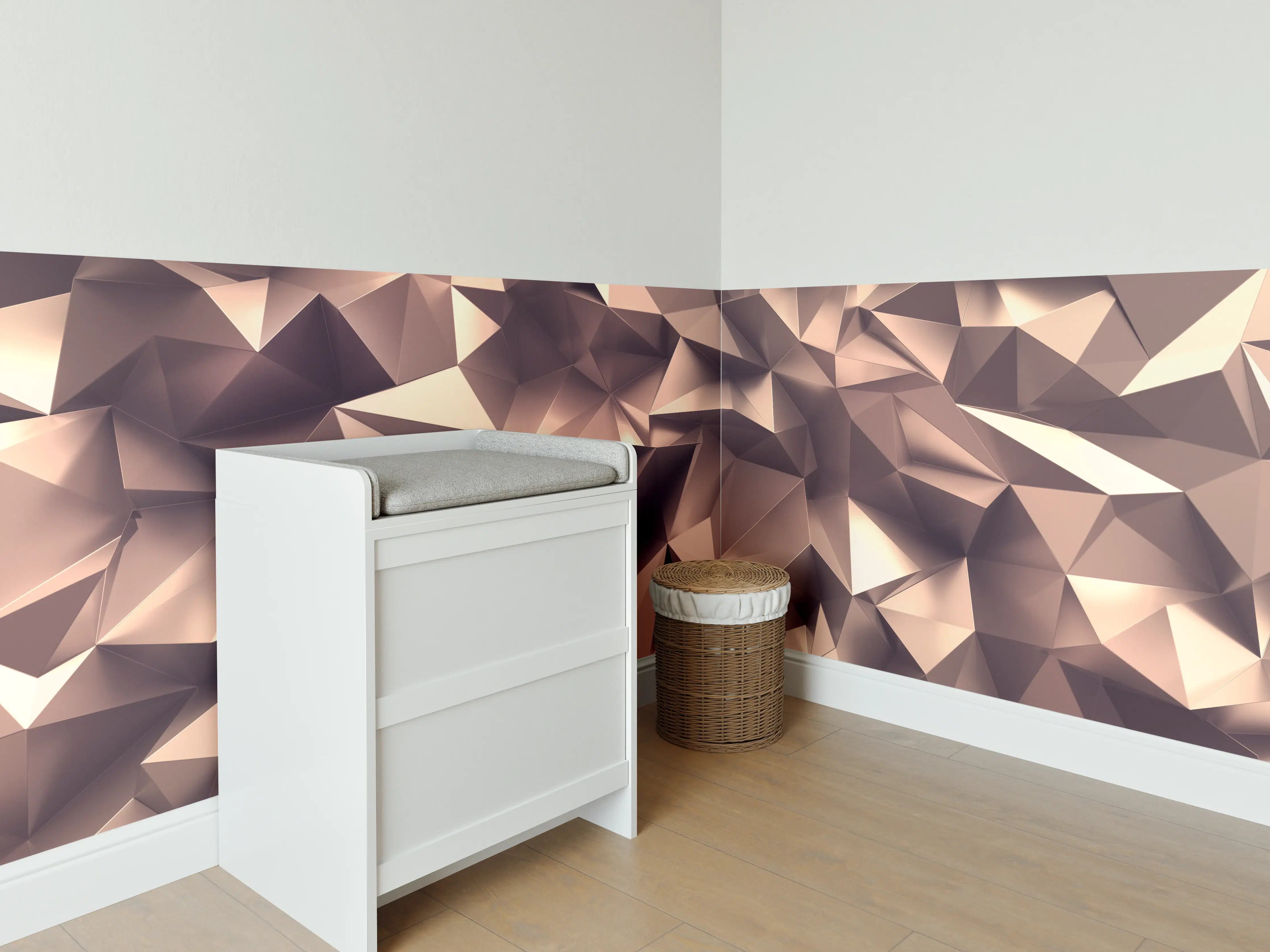 Babyzimmer Wandgestaltung - Roségold Kristall-Polygon-Hintergrund