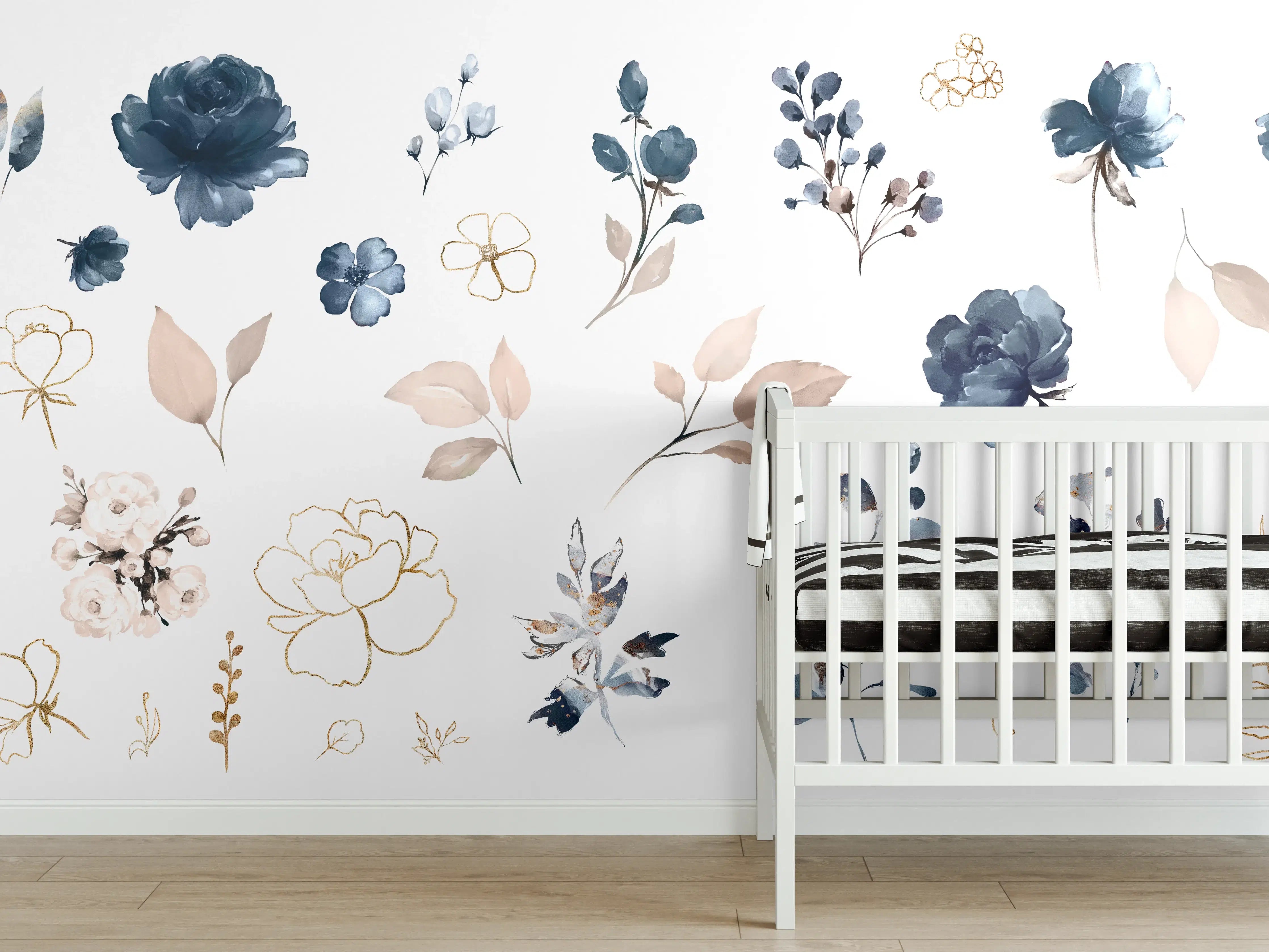Babyzimmer Wandgestaltung - Rosen im Aquarell-Design