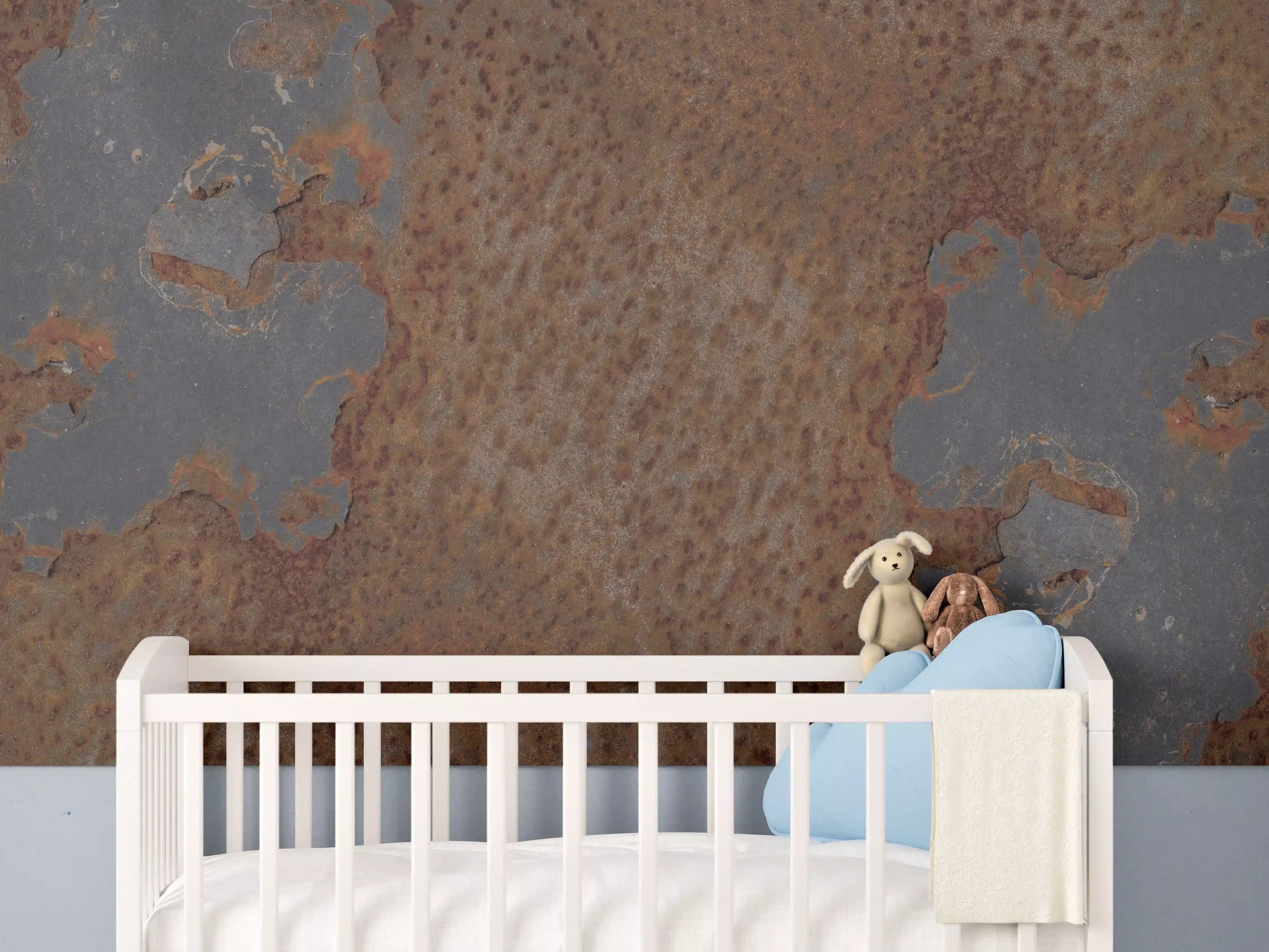 Babyzimmer Wandgestaltung - Rostiges Metall im Grunge-Stil