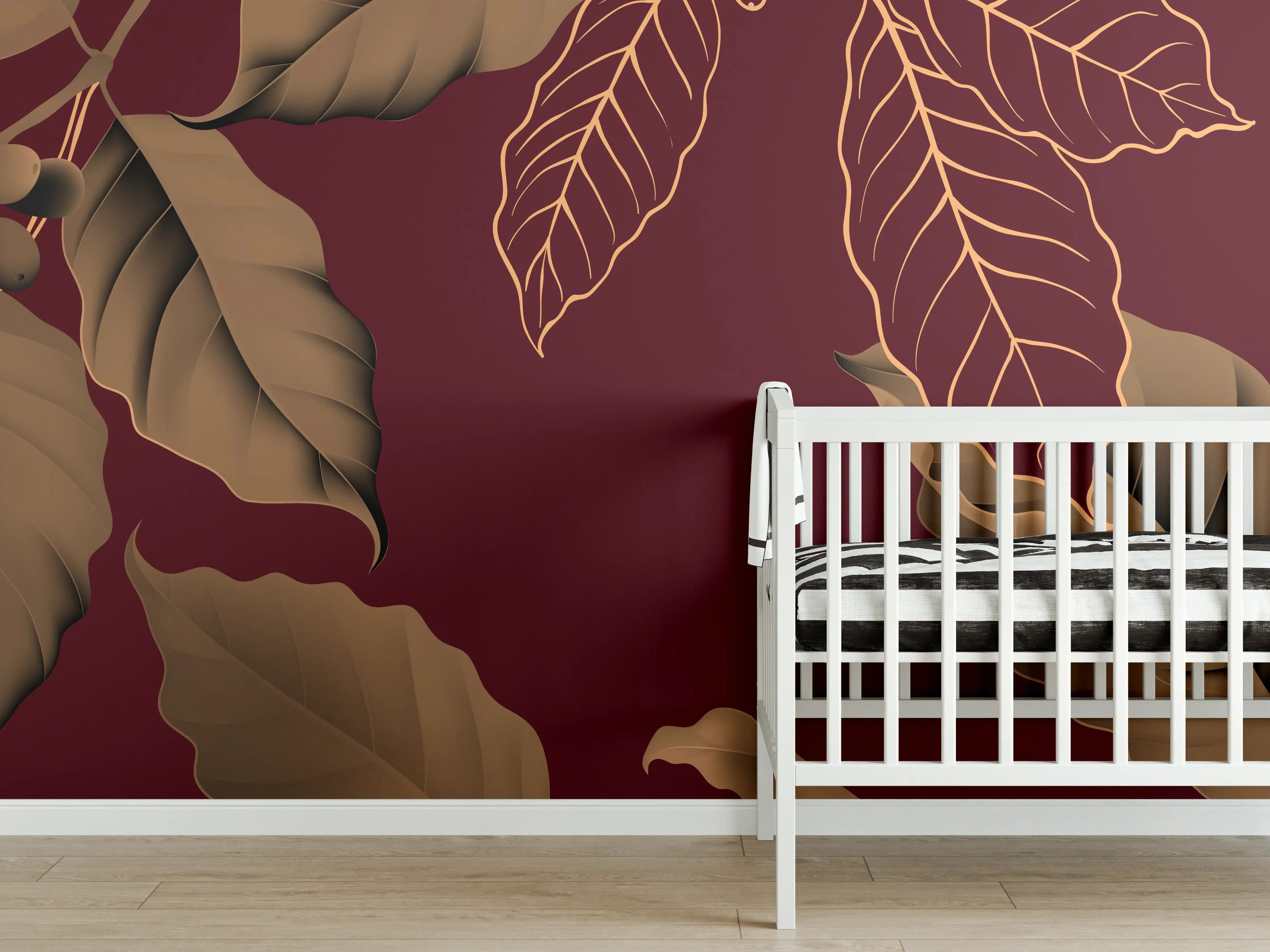 Babyzimmer Wandgestaltung - Rot-Braune Blätter